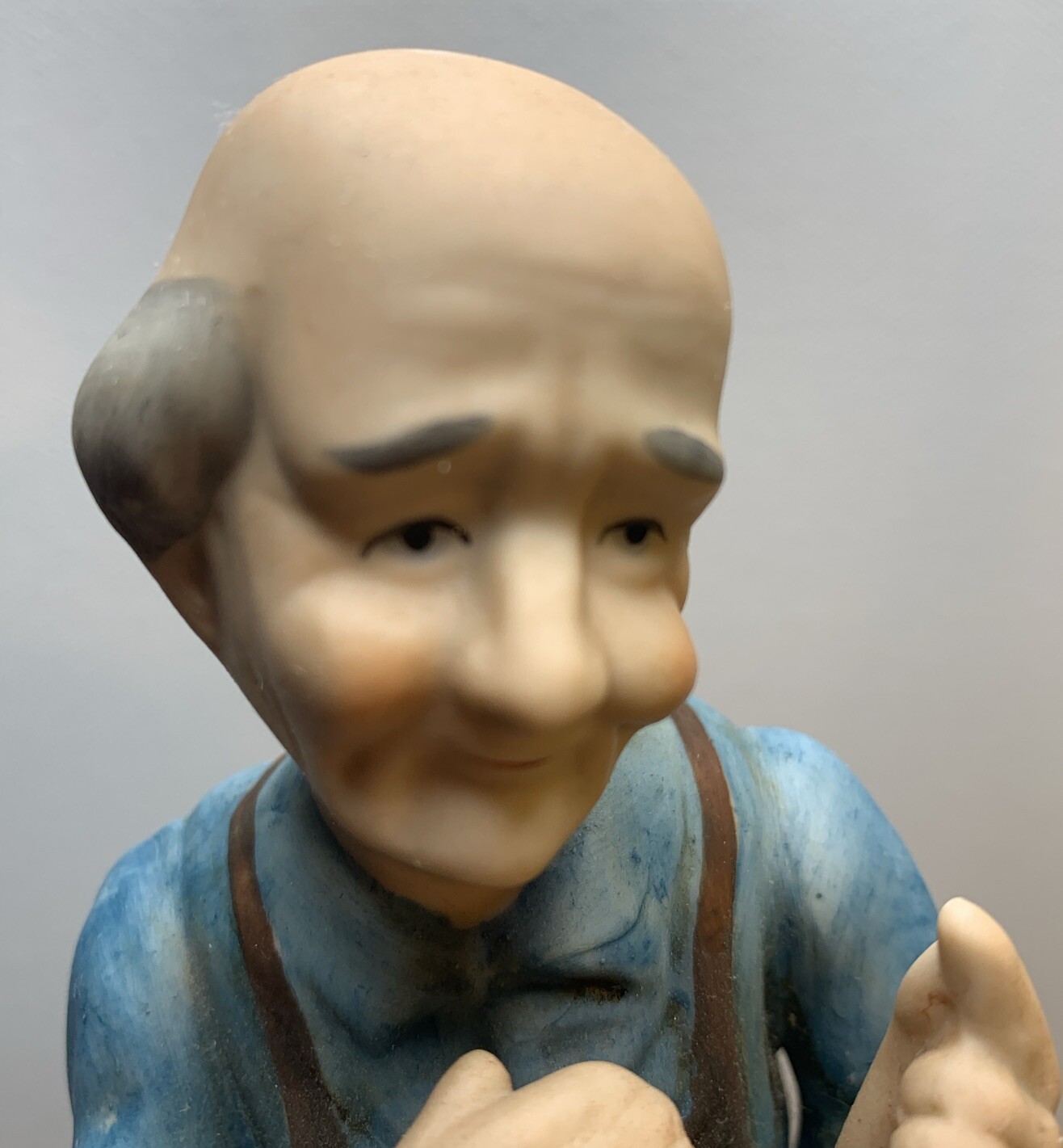 OLD MAN FIGURINE WITH SEWING MACHINE VINTAGE Marked Fine Porcelain
