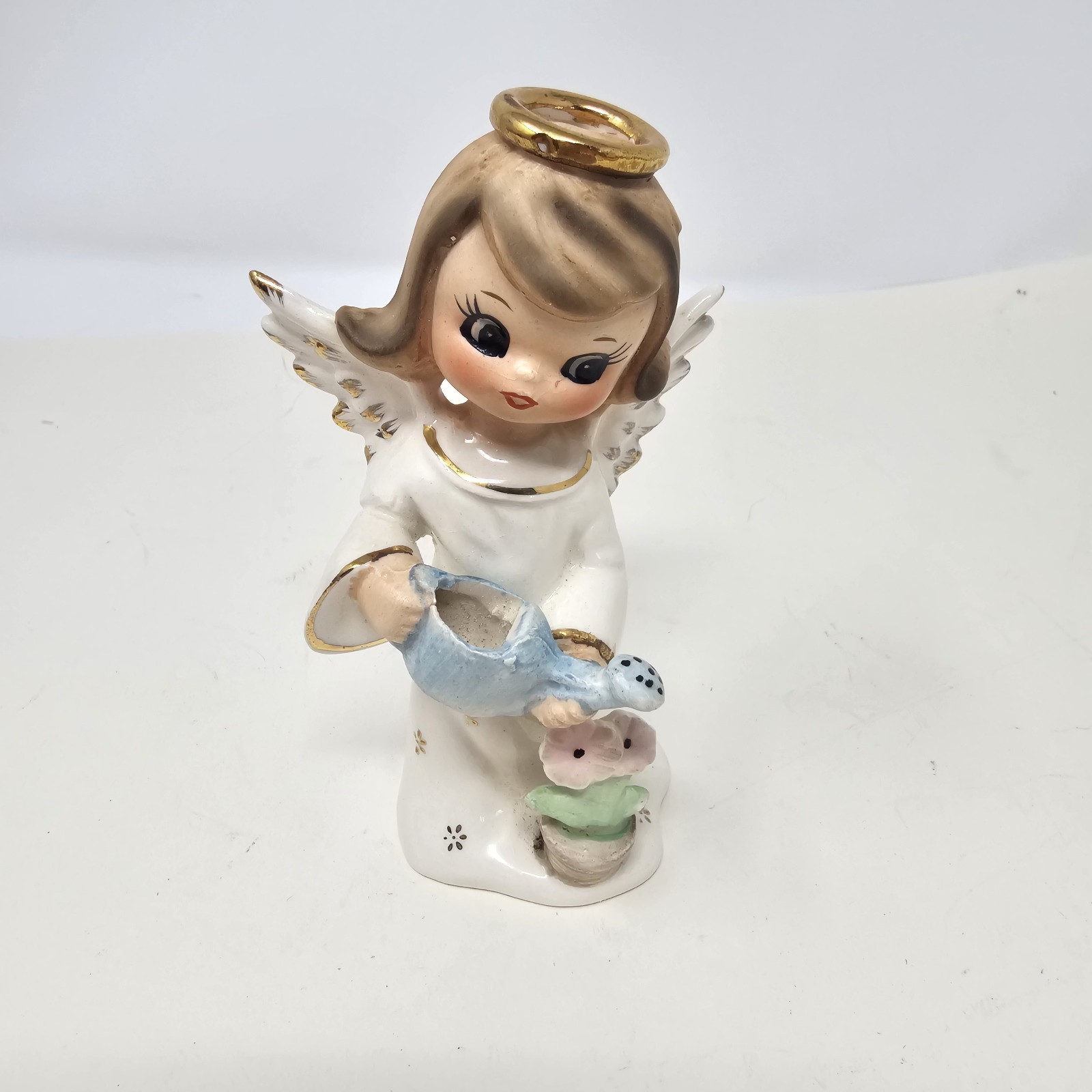 Vintage Napcoware Japan C7361 angel girl big eyes watering can flowers Chore