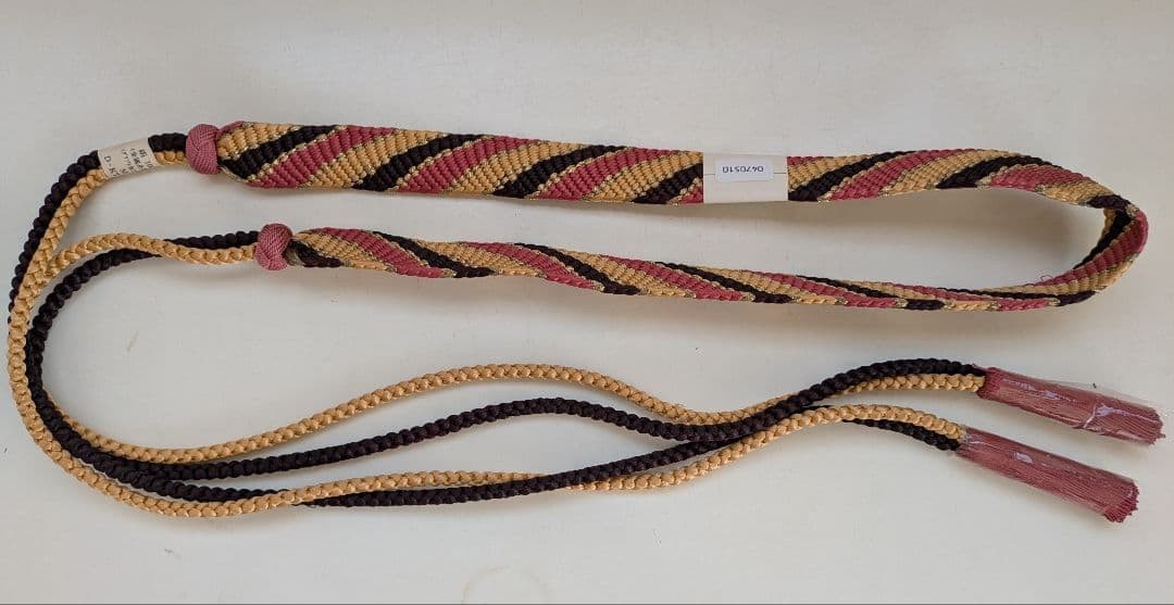 Obijime Dark Brown/Red/Gold/Beige Stripe 67″ Silk Twisted Rope Decor