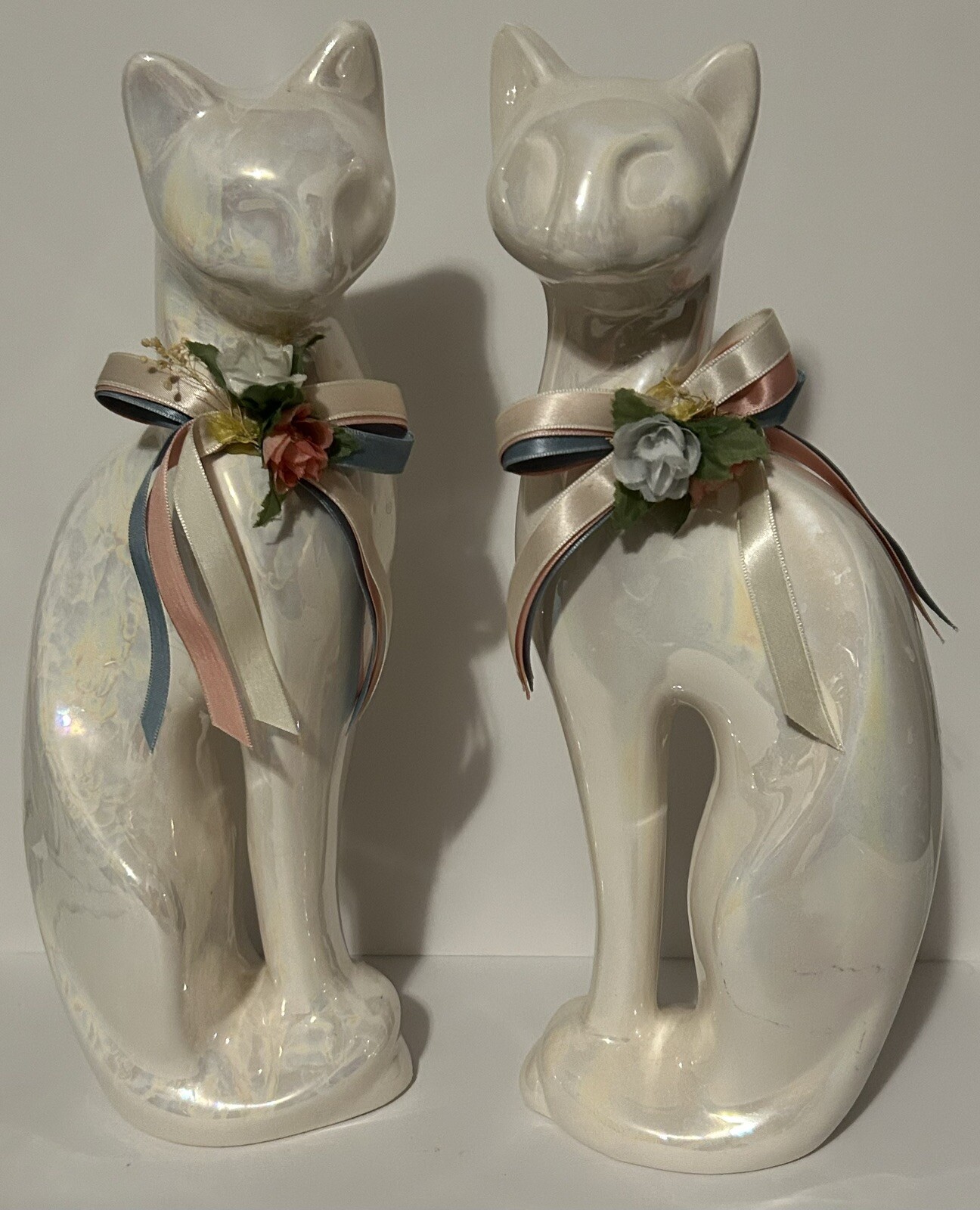 Vintage Pair Of 1970s Ceramic Rosenthal – Netter Inc Iridescent Siamese Cats