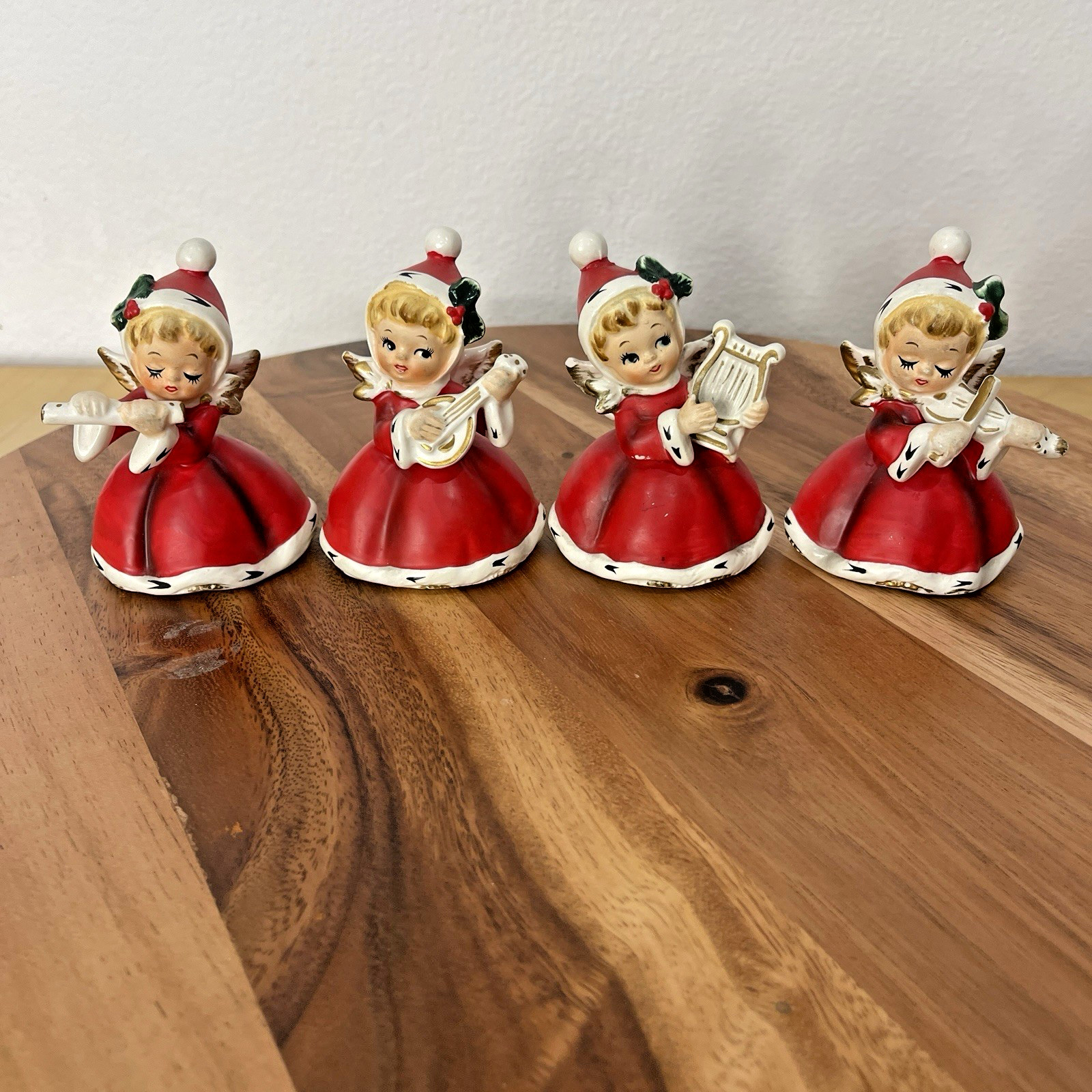 4 Pc Lot Napco Christmas Angel w Instrument Figurine X-7258 VTG 1960s READ