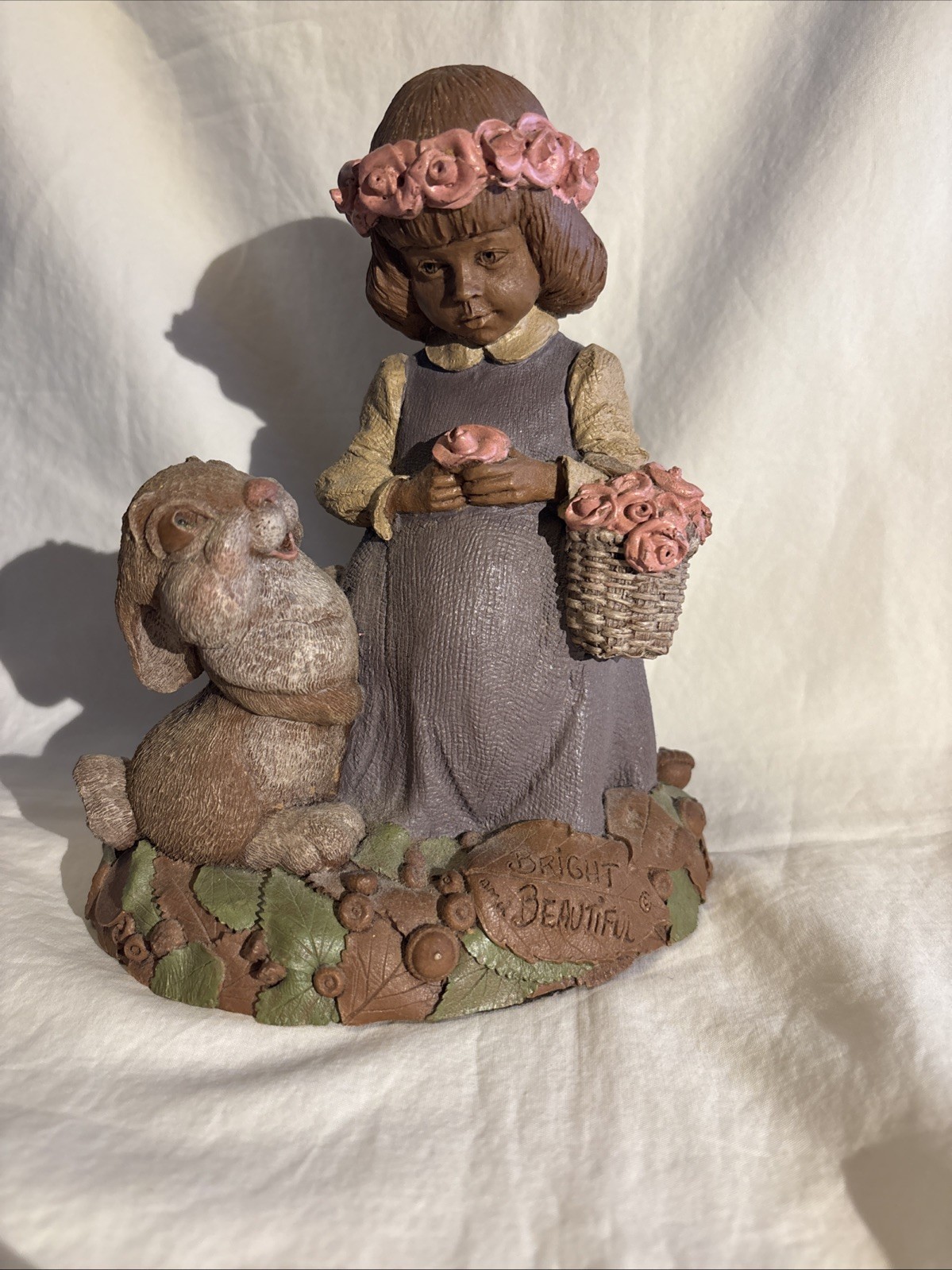 Vintage 1995 BRIGHT AND BEAUTIFUL Little Girl & Bunny Roses Tom Clarke Tim Wolfe