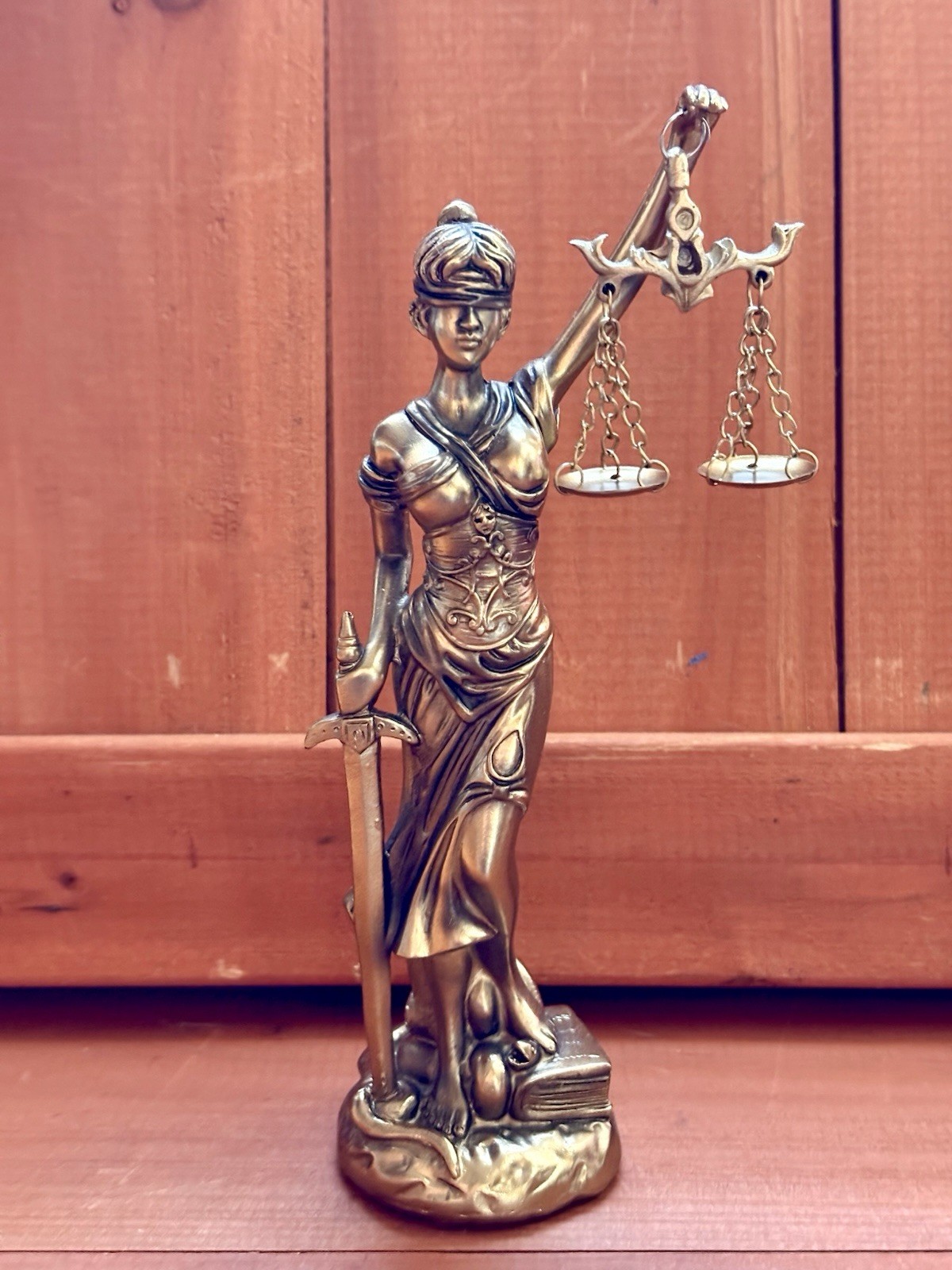 Lady Justice Figurine 8” Resin Sculpture in Gold Finish Law Office Decor