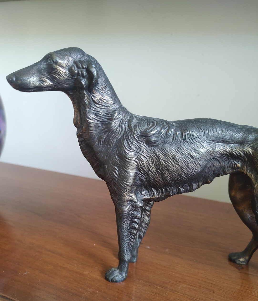 Vintage 30s, Borzoi Dog Cast Bronzed Metal Figurine 10″