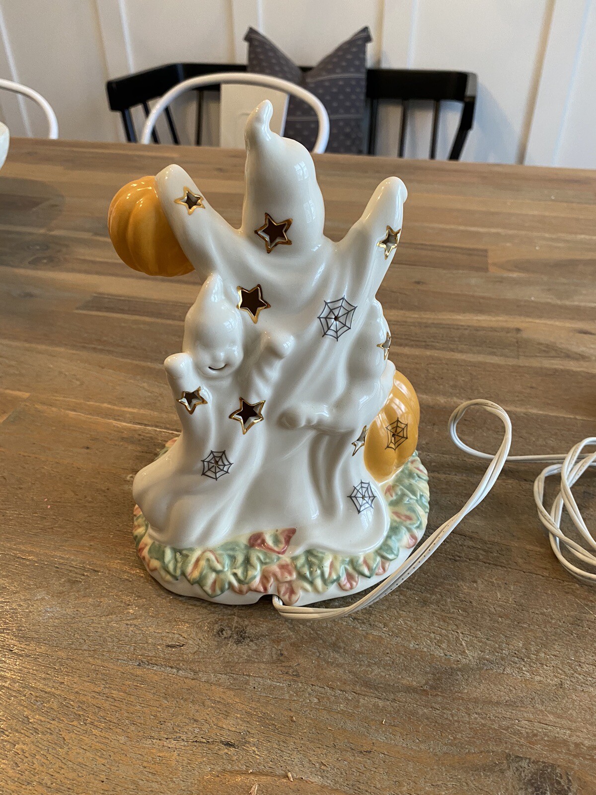 Lenox Occasions Ghost Lighted Figurine 8.5″ H Halloween Pumpkin Cream Beige Gold