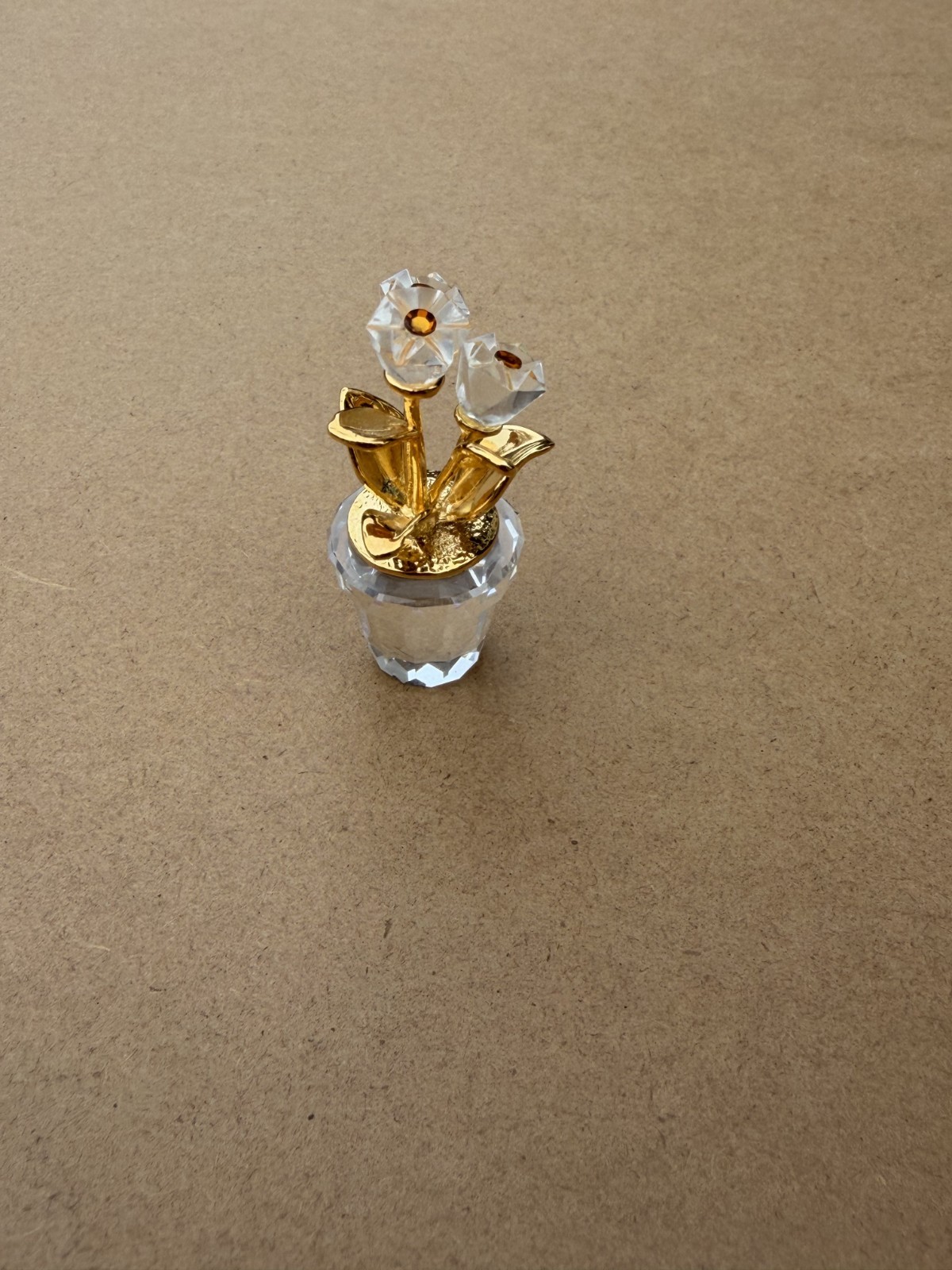 Retired Swarovski Crystal Memories Flower Pot Figurine With Gold Plated Accents