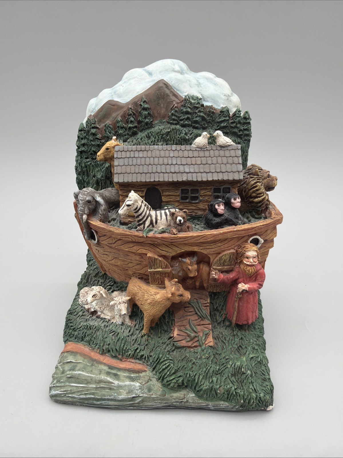 Noah’s Ark Bookend Figurine Animals Resin Nursery Biblical Decor 6.25×4.25×4.25