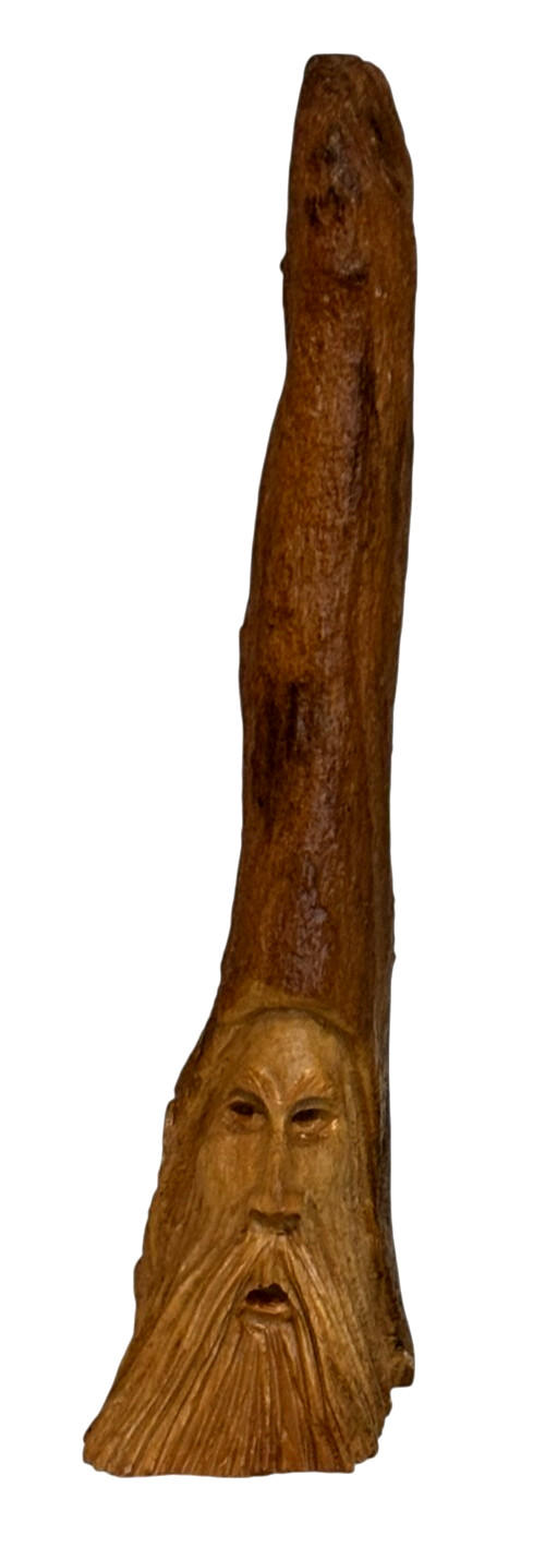 Folk Art Hand Carved Wood Spirit Old Man Face with Beard Artist Signed 8″