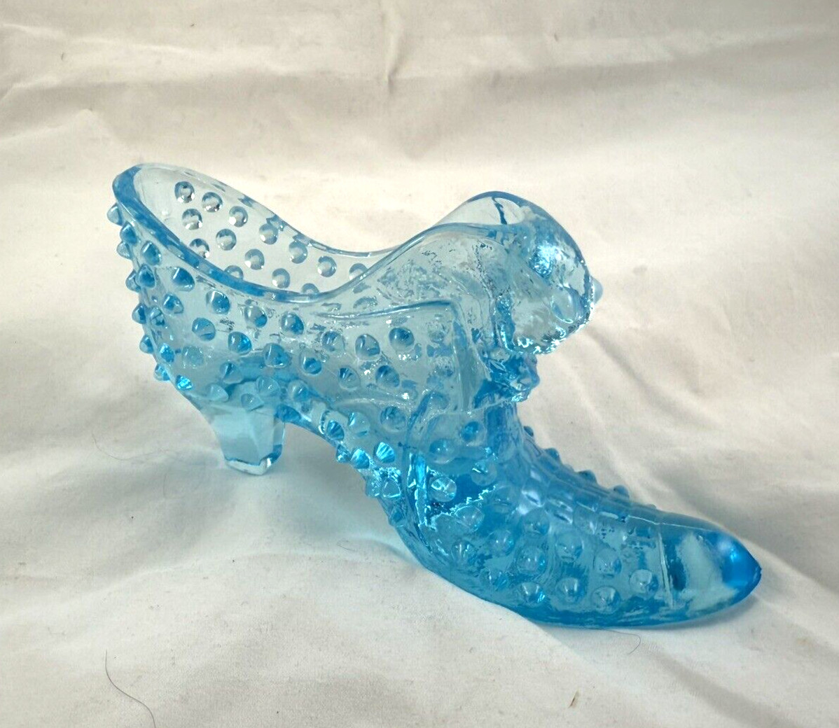 Vintage Fenton Opalescent Blue Glass Hobnail Shoe Slipper Cat Head