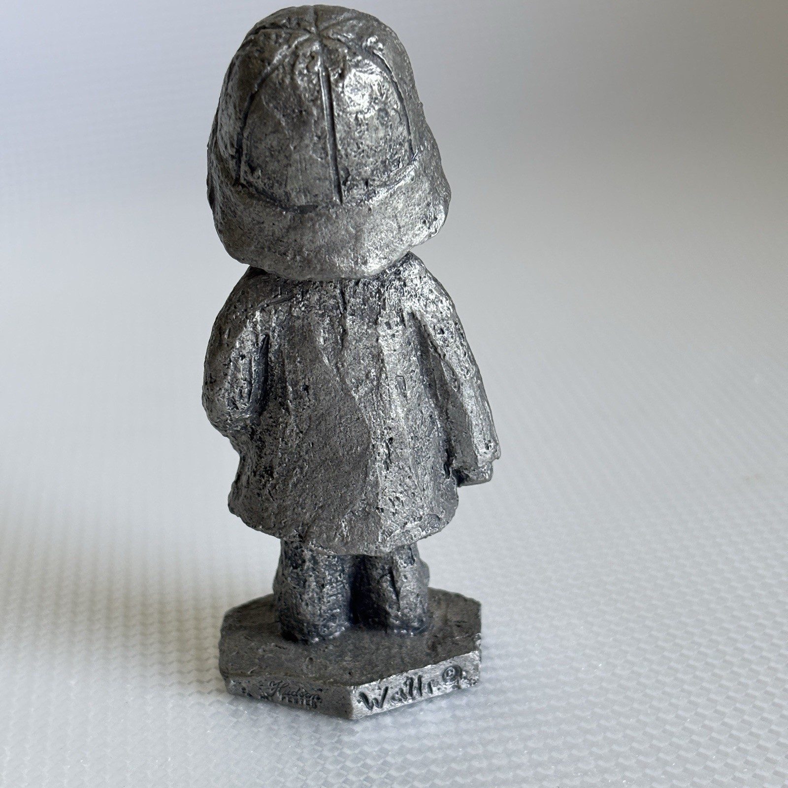 Walli Ortman Hudson Pewter Sculpture Figurine 4.5” 1 Lb Boy In Raincoat Copper