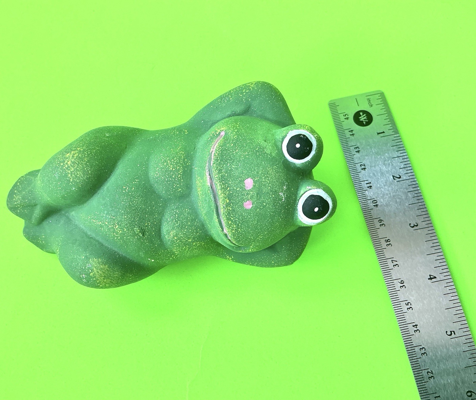 Cute Frog Sculpture Small 2” Green Ceramic Vintage Decor
