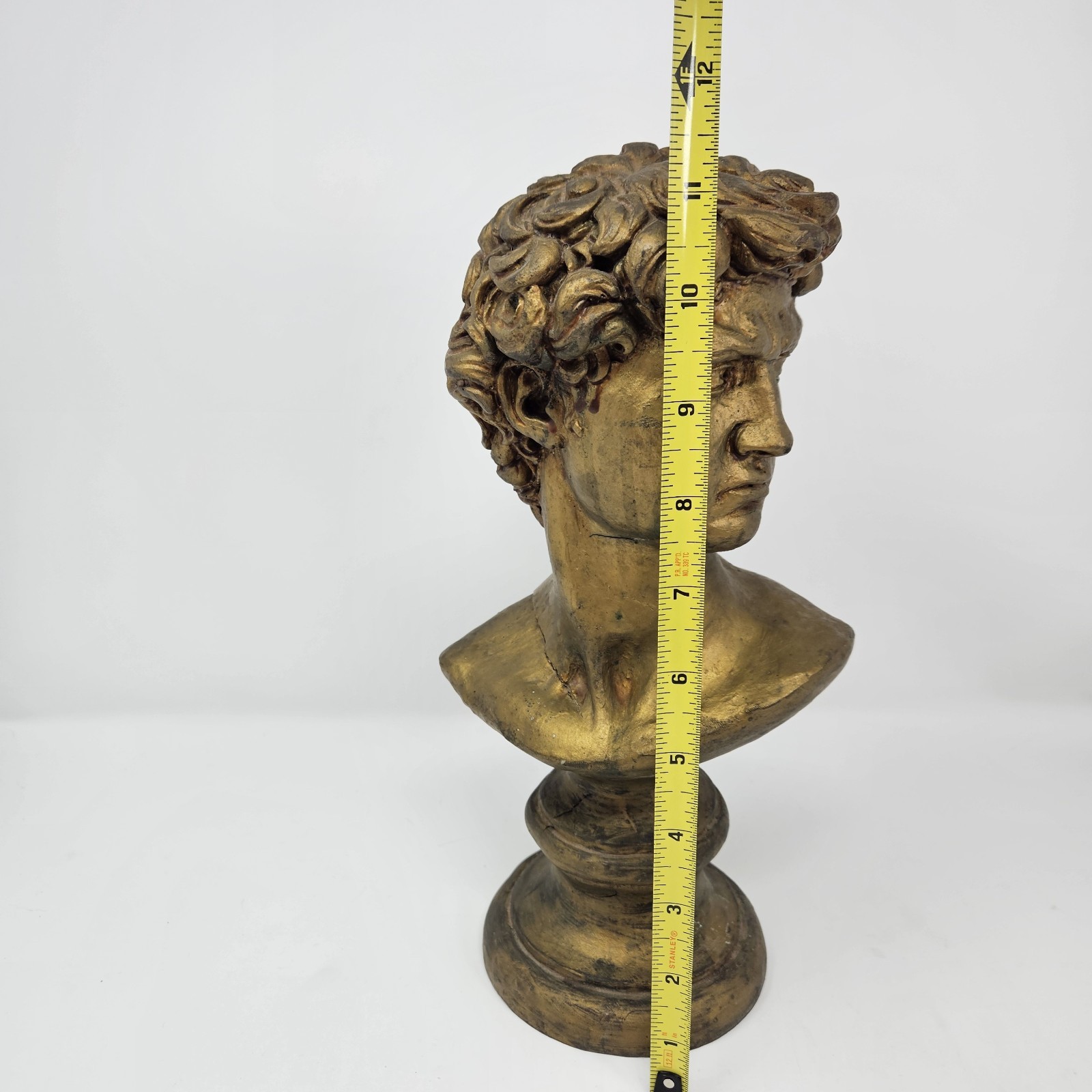Vintage Ceramic Antique Gold Finish Bust of David – Michelangelo 12″ Tall Classy