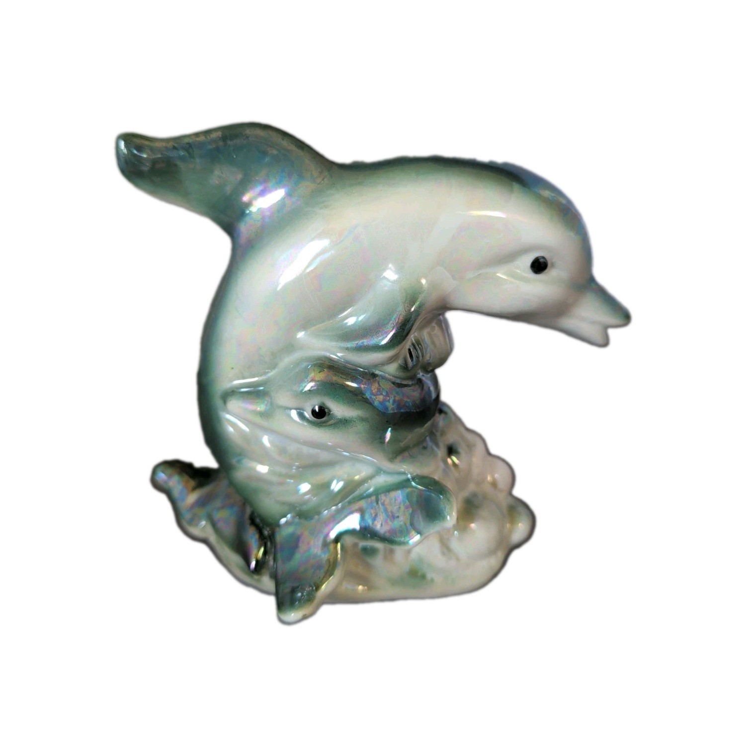 Vintage Blue/Gray Dolphins on a Wave Porcelain Figurine 6″x5.5″