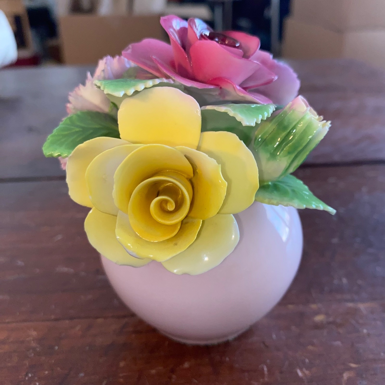Vintage Staffordshire Bone China England 4 Inch Floral Bouquet in Pink Bowl