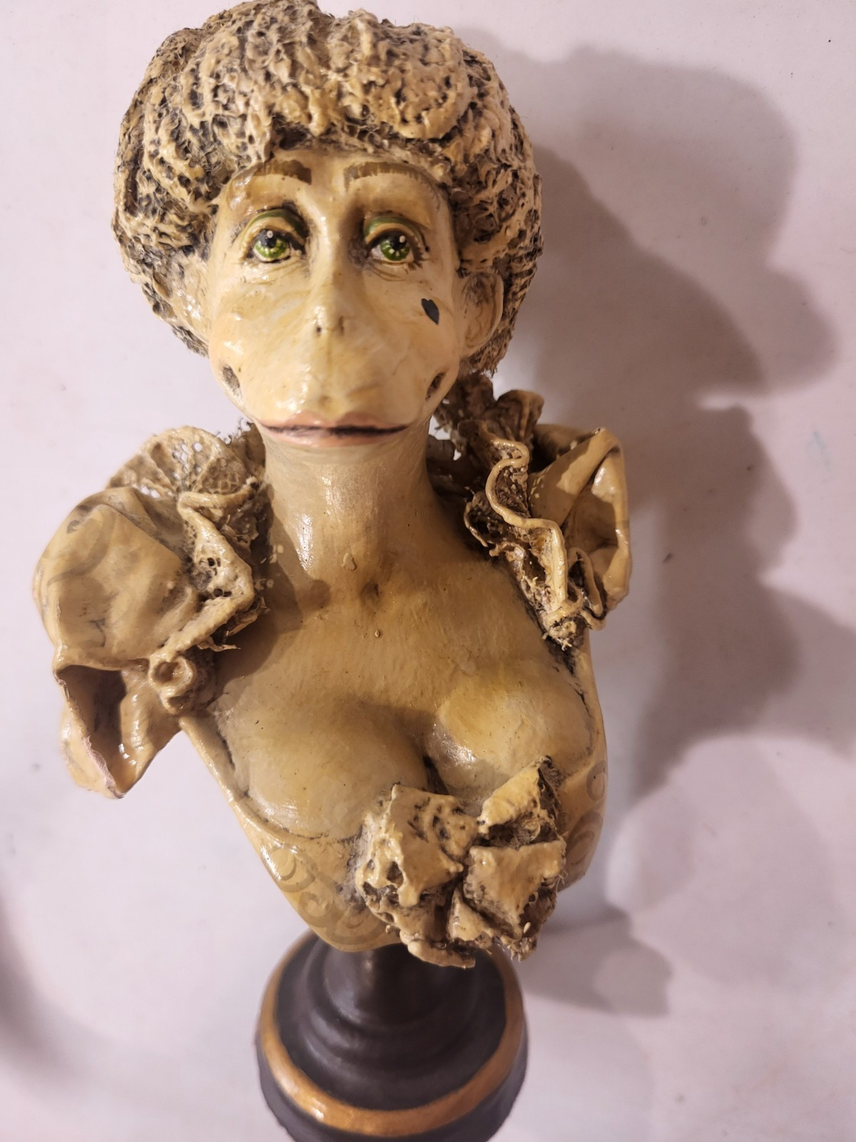 Vintage Pair Whimsical Monkey Lady and Man Busts Thailand Resin Decor