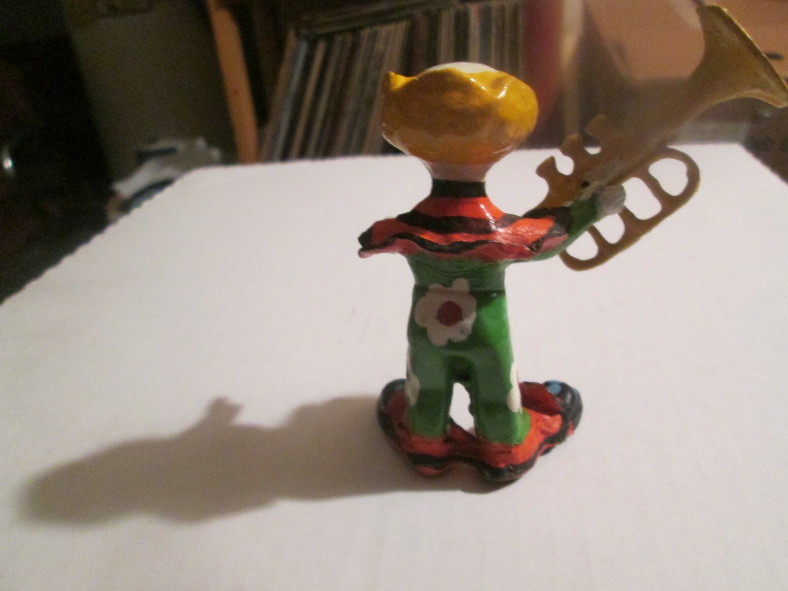 3 inch vintage composite Clown figure with trumpet colorful cute
