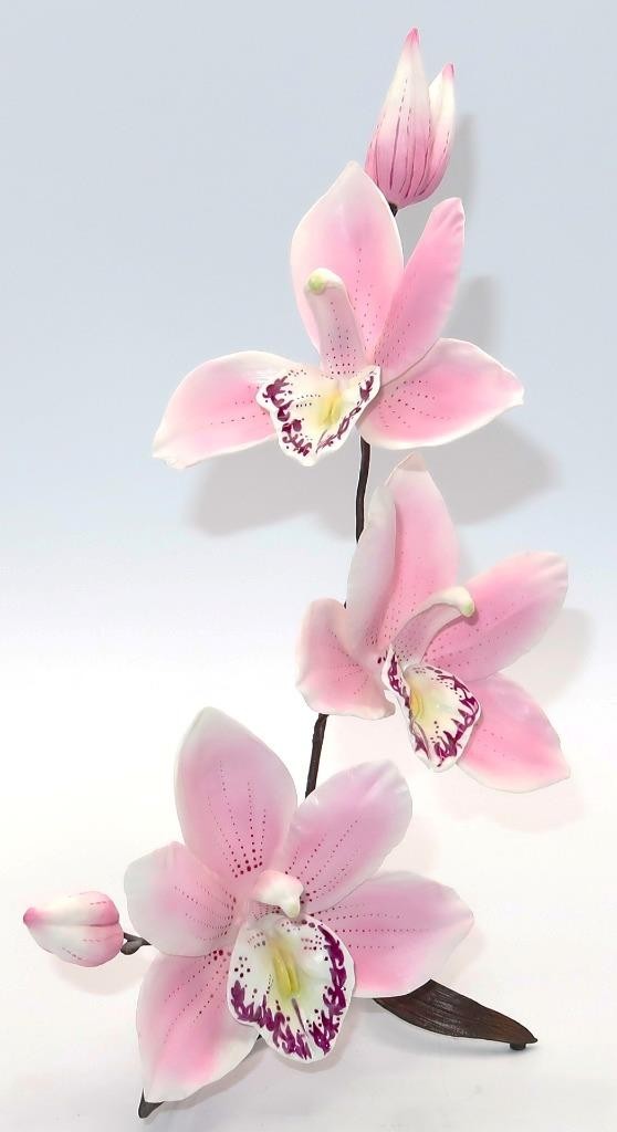 Boehm, England Cymbidium PINK ORCHID, #60008 Porcelain Floral Figurine, 10 1/2″