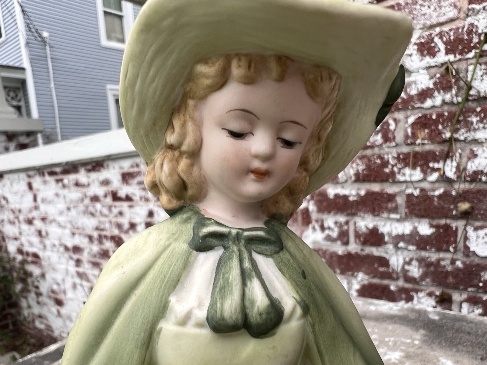 Vintage English Girl In Green Dress with Dog Andrea by Sadek #7154 Hand Painted