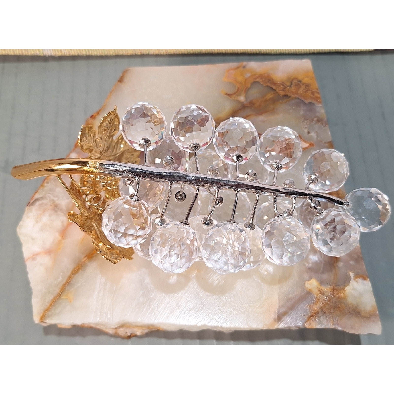 Swarovski Sparkling Fruit Crystal Grapes Figurine Rare SC Logo Gold Plated 6.5″