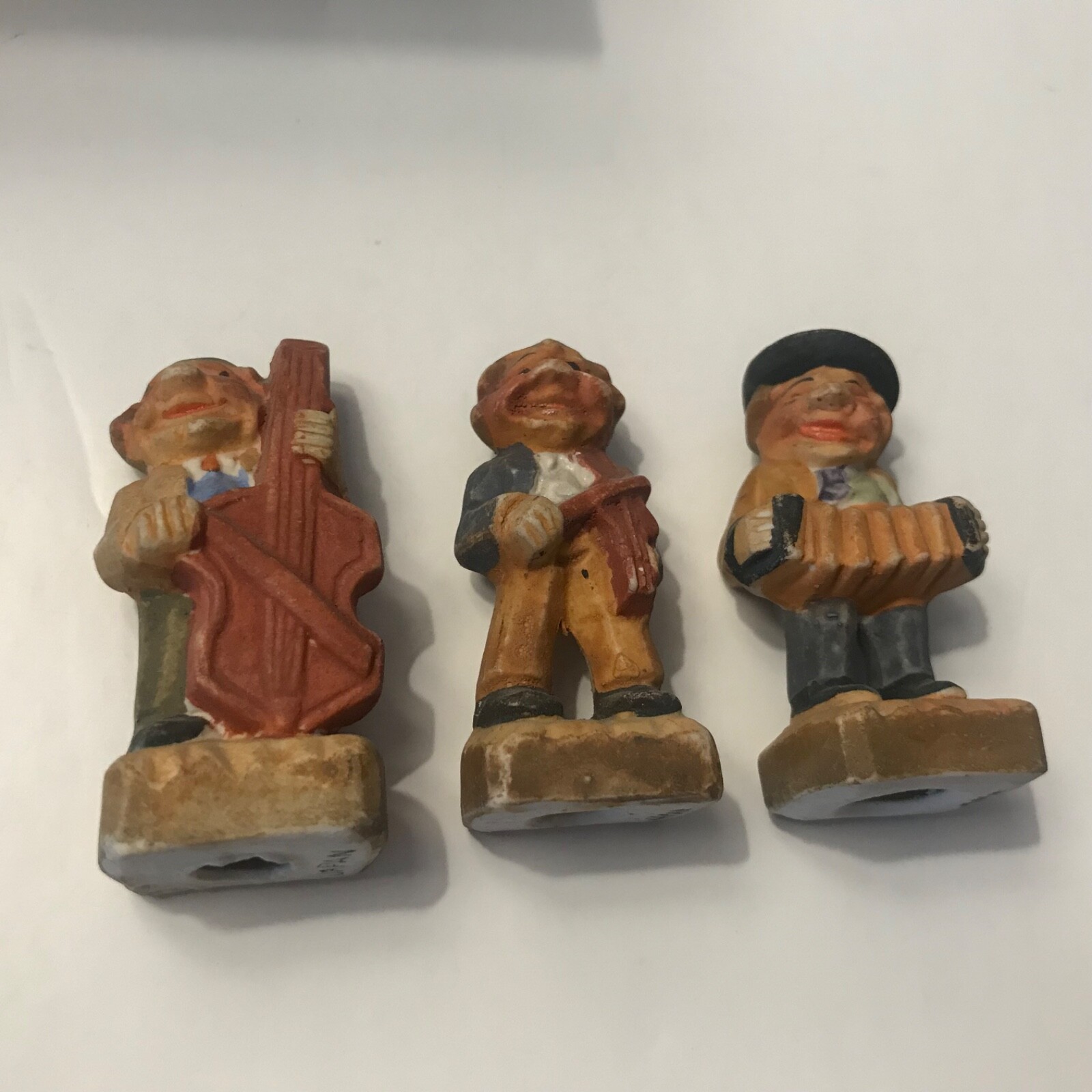 Vintage Ceramic/Chalkware 2” Figurines Men Playing Instruments Japan