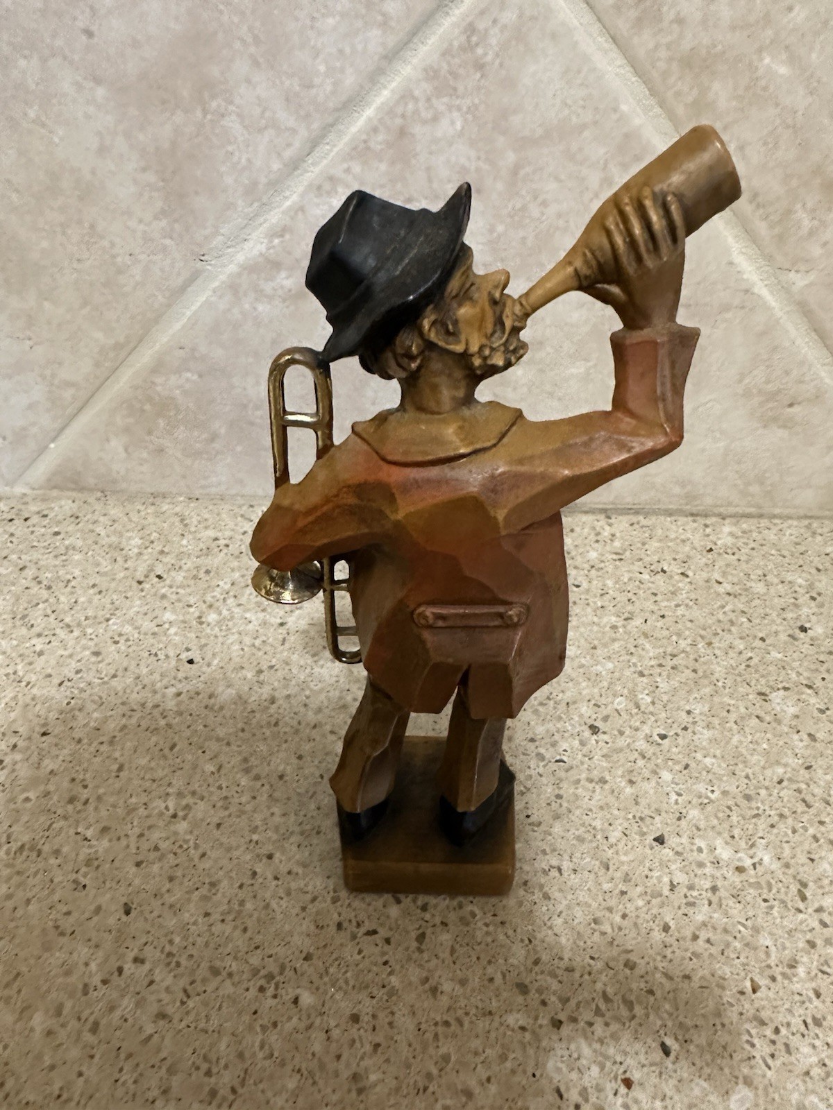 Black Forest Figurine Hand Carved Collectible Vintage Gold Instrument Musician