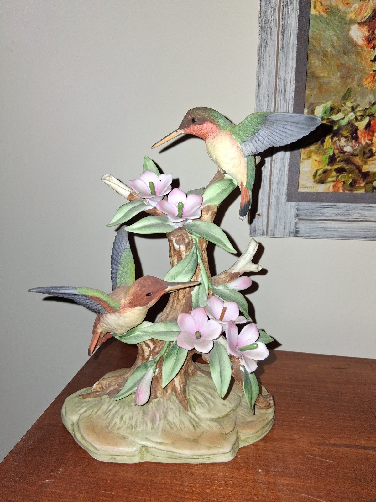 Vintage Ethan Allen Hummingbirds Pink Flowers Figurine 3223