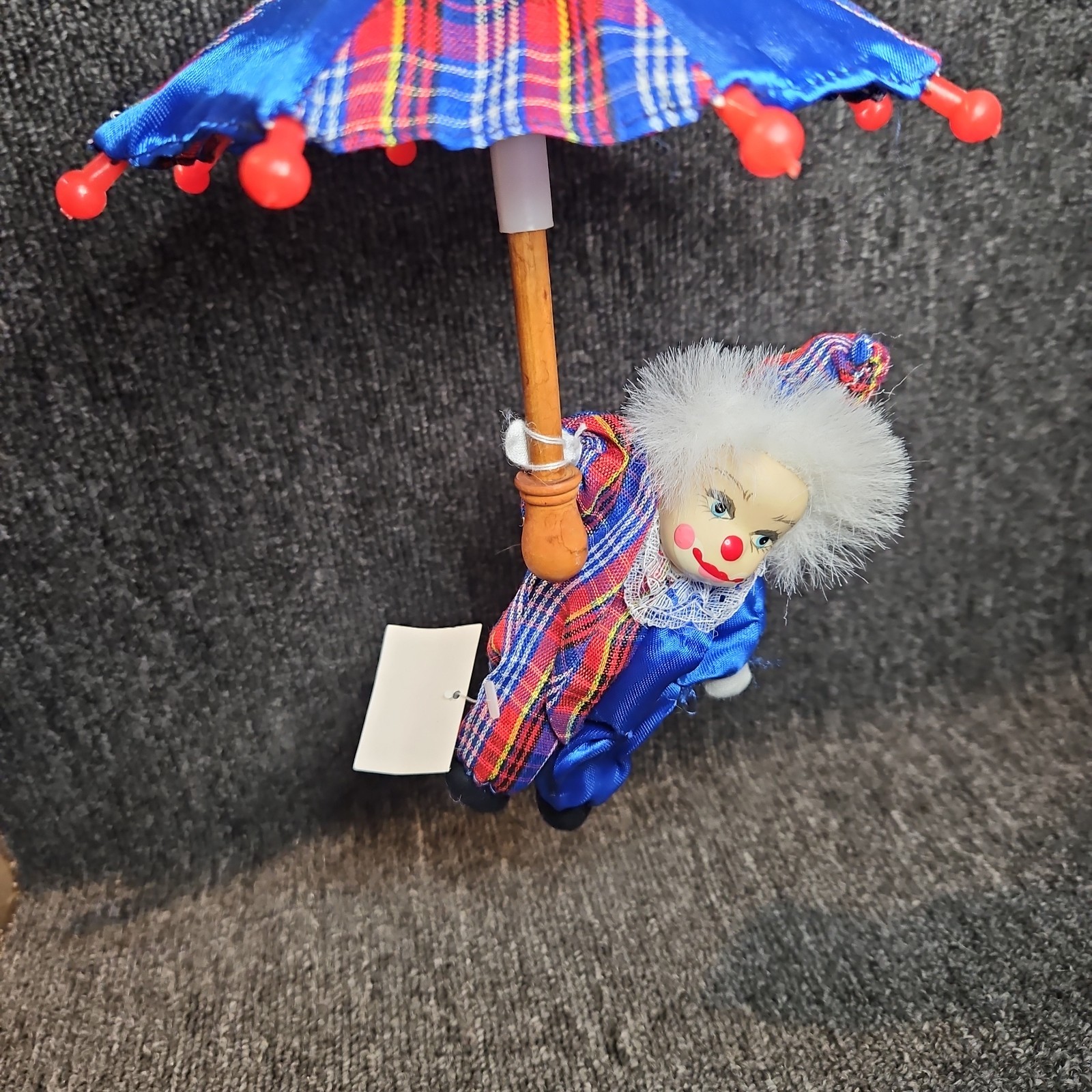 Sand Doll Porcelain Clown Doll With Umbrella Pre-owned 5.5″ Doll Blue Plaid