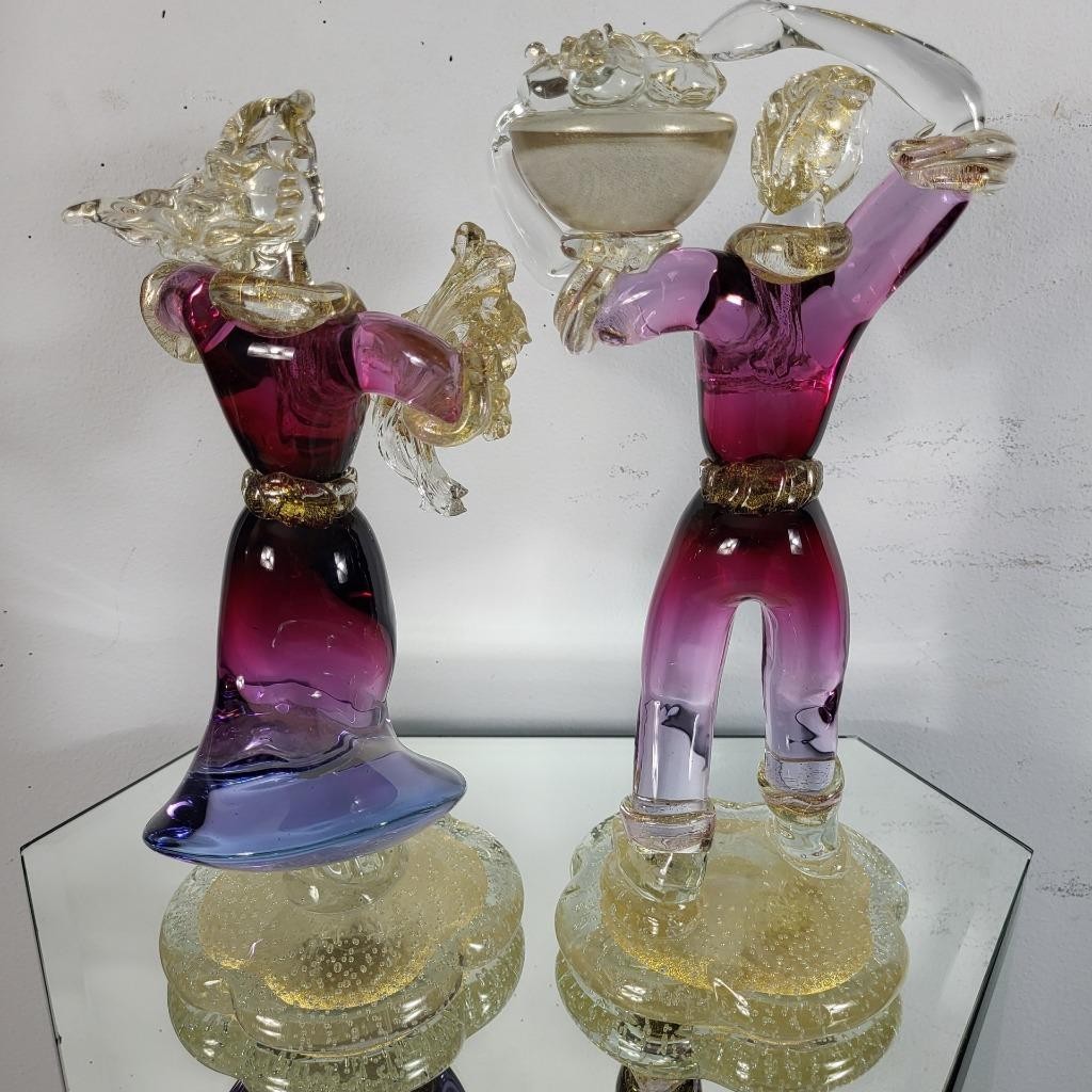 VINTAGE MURANO VENETIAN PINK PURPLE GOLD ART GLASS FIGURINE SCULPTURE MAN LADY