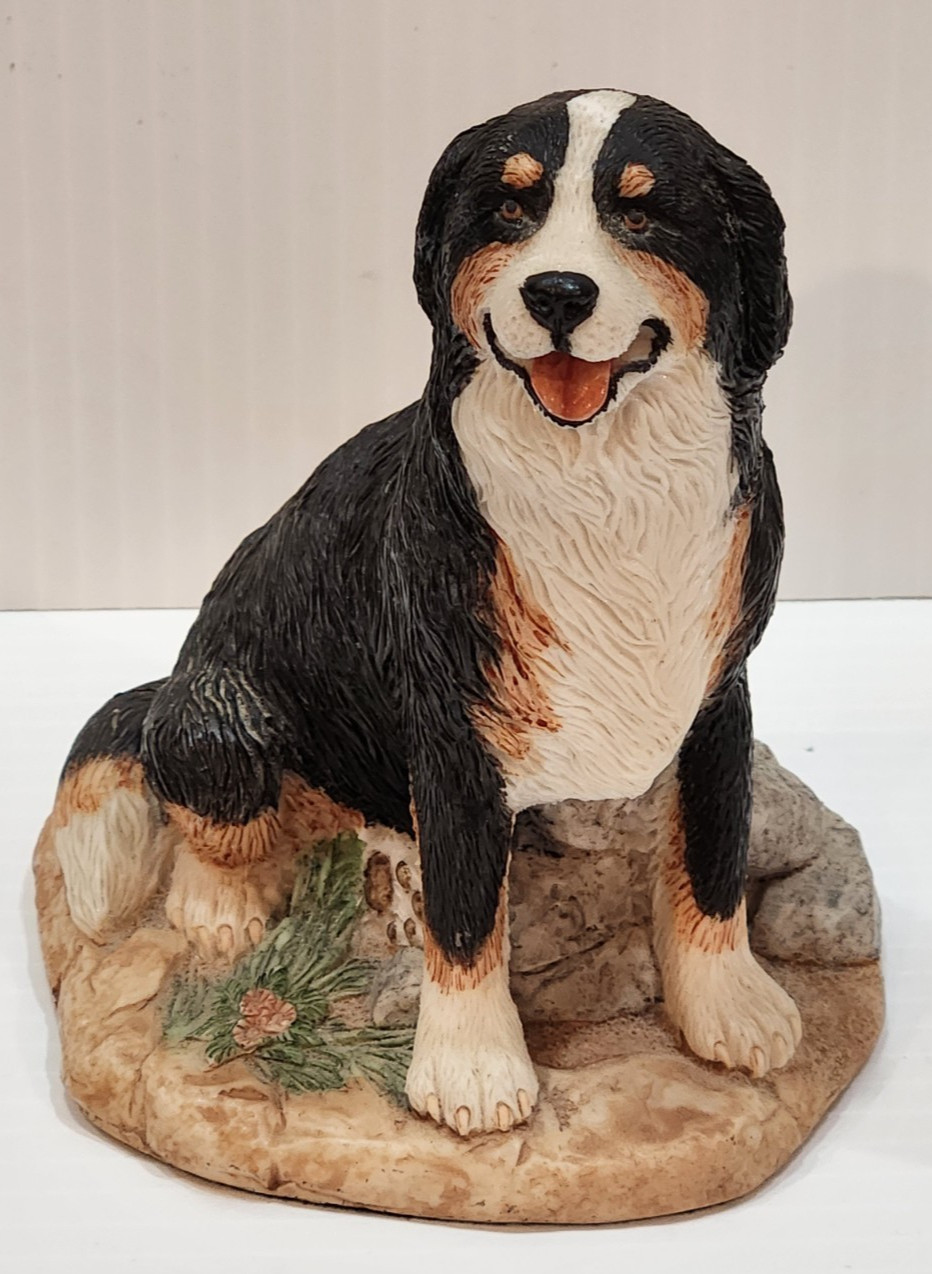 Bernese Mountain Dog Charmstone Figurine by Earl Sherwan Handpainted Cast Marble