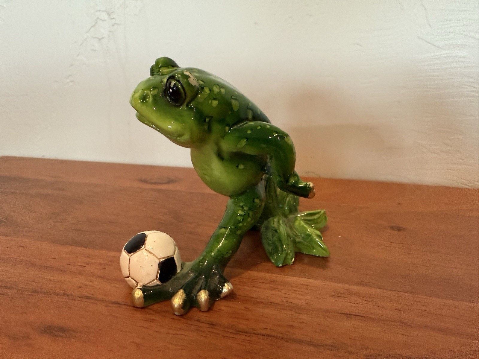 HAPPY Green FROG Holding a Football Small Figurine Decor Ceramic