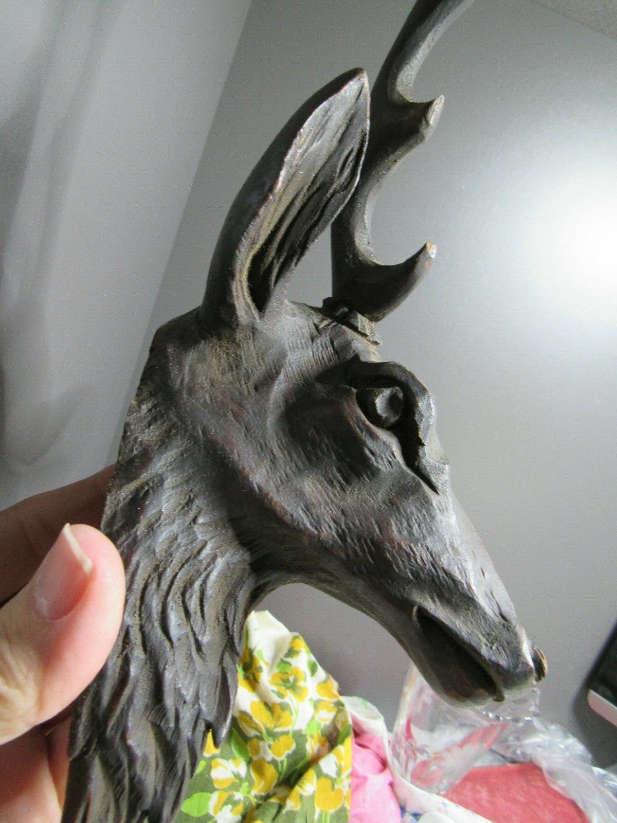 Antique Hand Carved Black Forest Wooden Stag Deer Buck Head Mounted