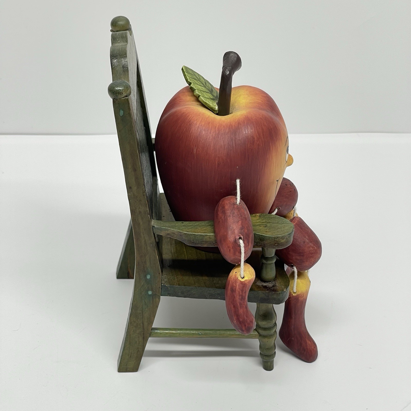 Vintage 2004 Anthropomorphic Apple Shelf Sitter Wood Cottage Core Rustic Signed