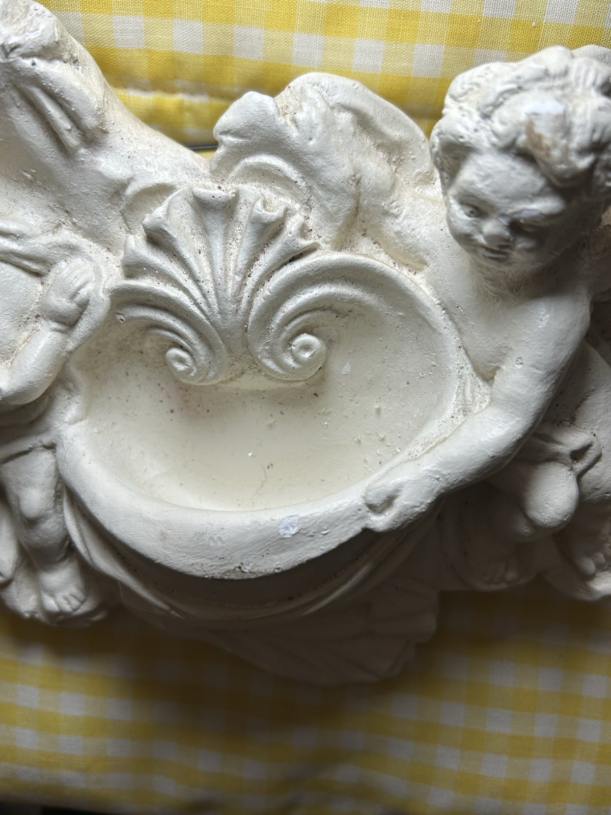 Wall Pocket Two Cherubs Hanging White Plaster Plaque Vintage Decor