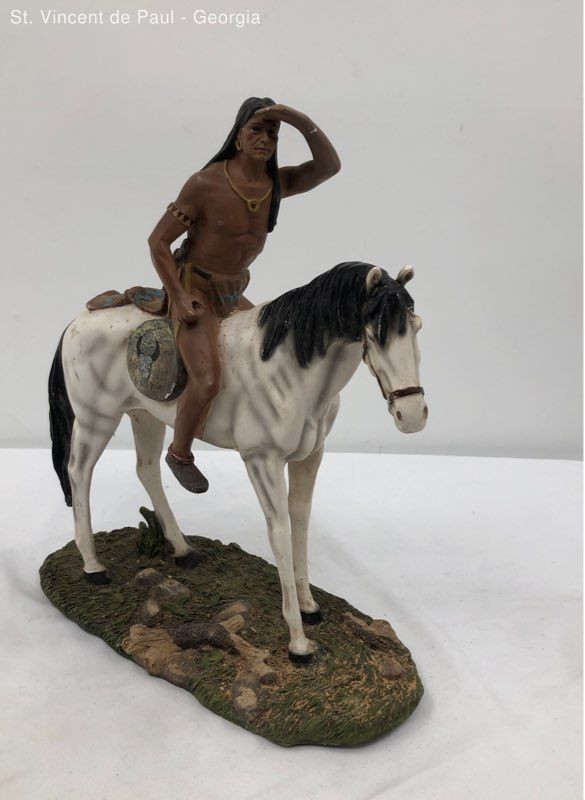 Vintage Large Composite Sculpture Of A Native American Male On Horse 11″ X 13″