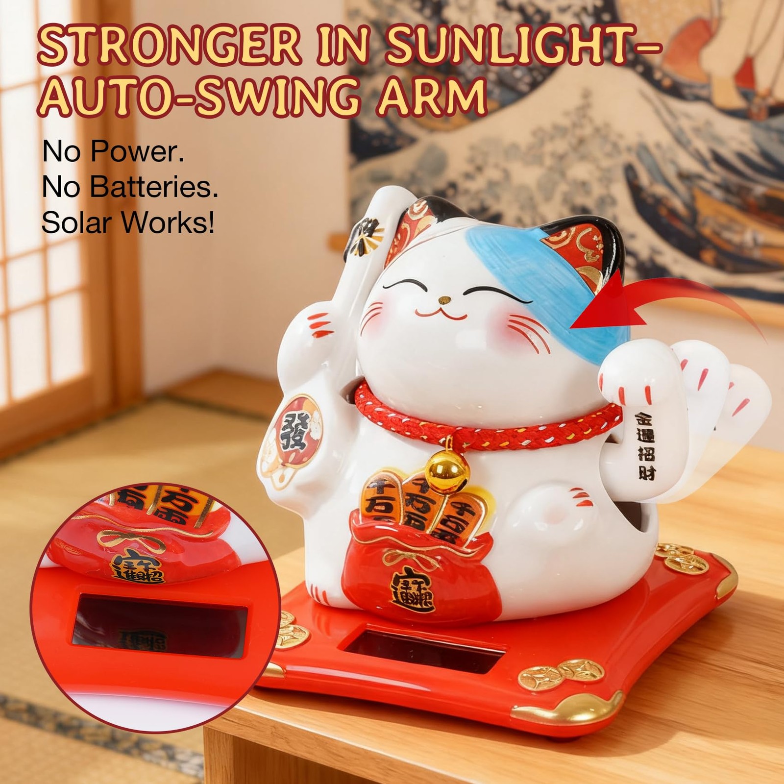Lucky Cat Waving Arm 4 Inch, Good Lucky Fortune Cat Maneki Neko Chinese Cat S…