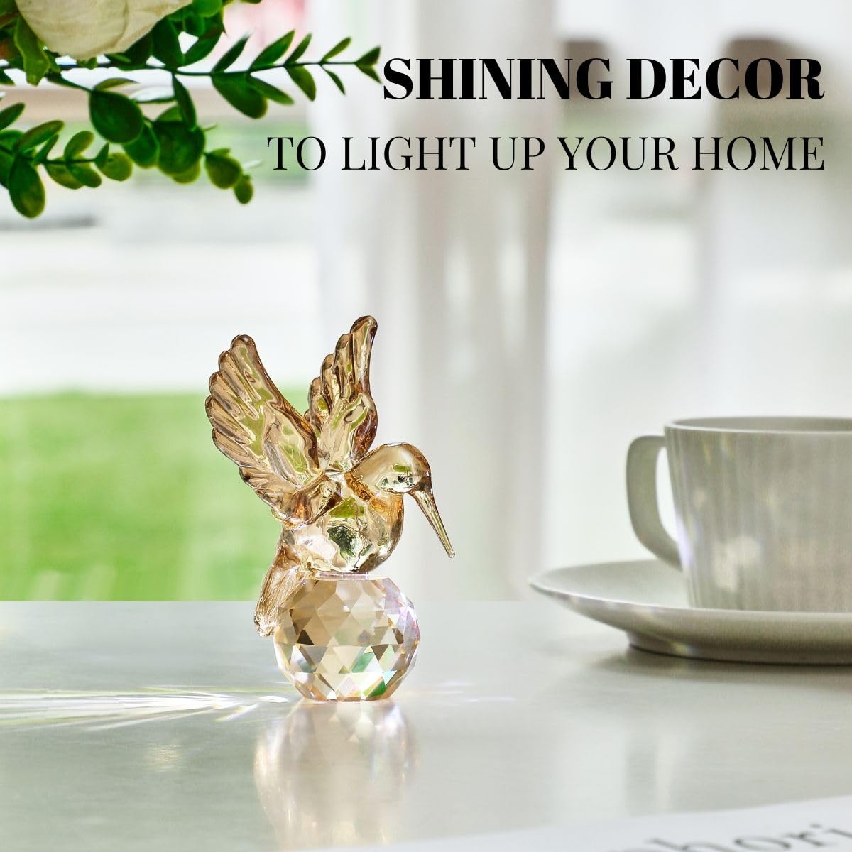 Crystal Glass Hummingbird Figurine Gold Tiny Bird Statue Hand Blown Glass Ani…