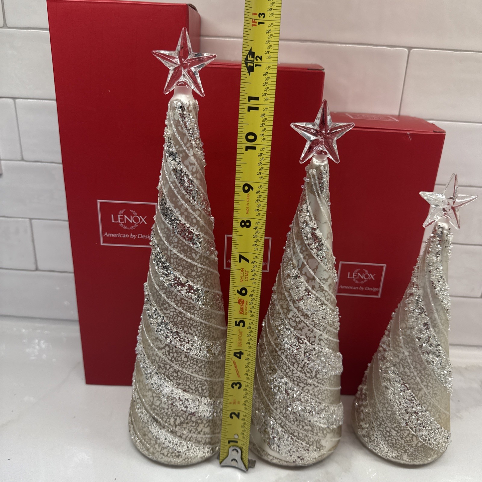 Lenox Lot of 3 Silver/White Lighted Mercury Glass Tree Figurines 9.5,11 & 12.5”