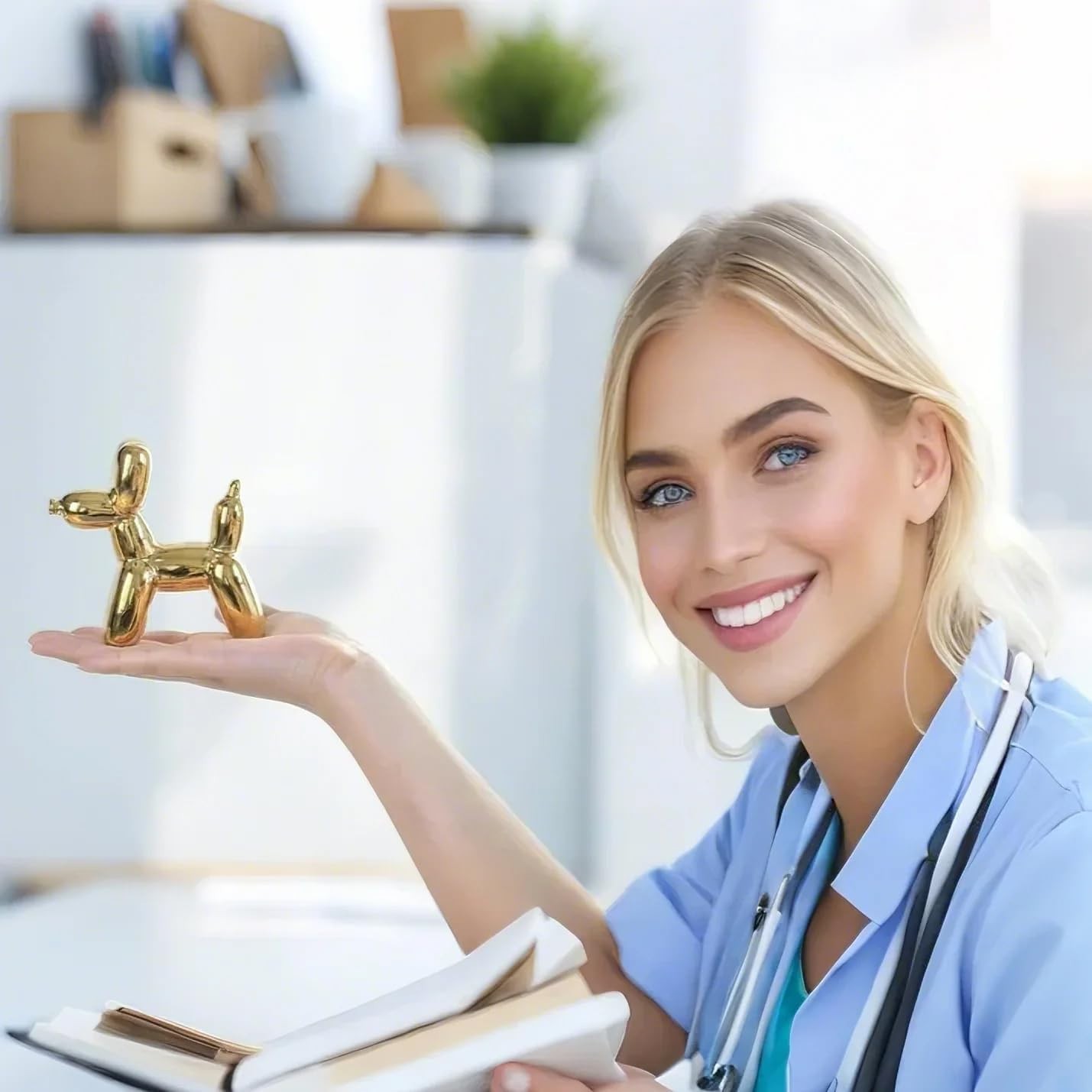 Cute Golden Balloon Dog Ceramic Statue – Ideal for Living Room Decorations