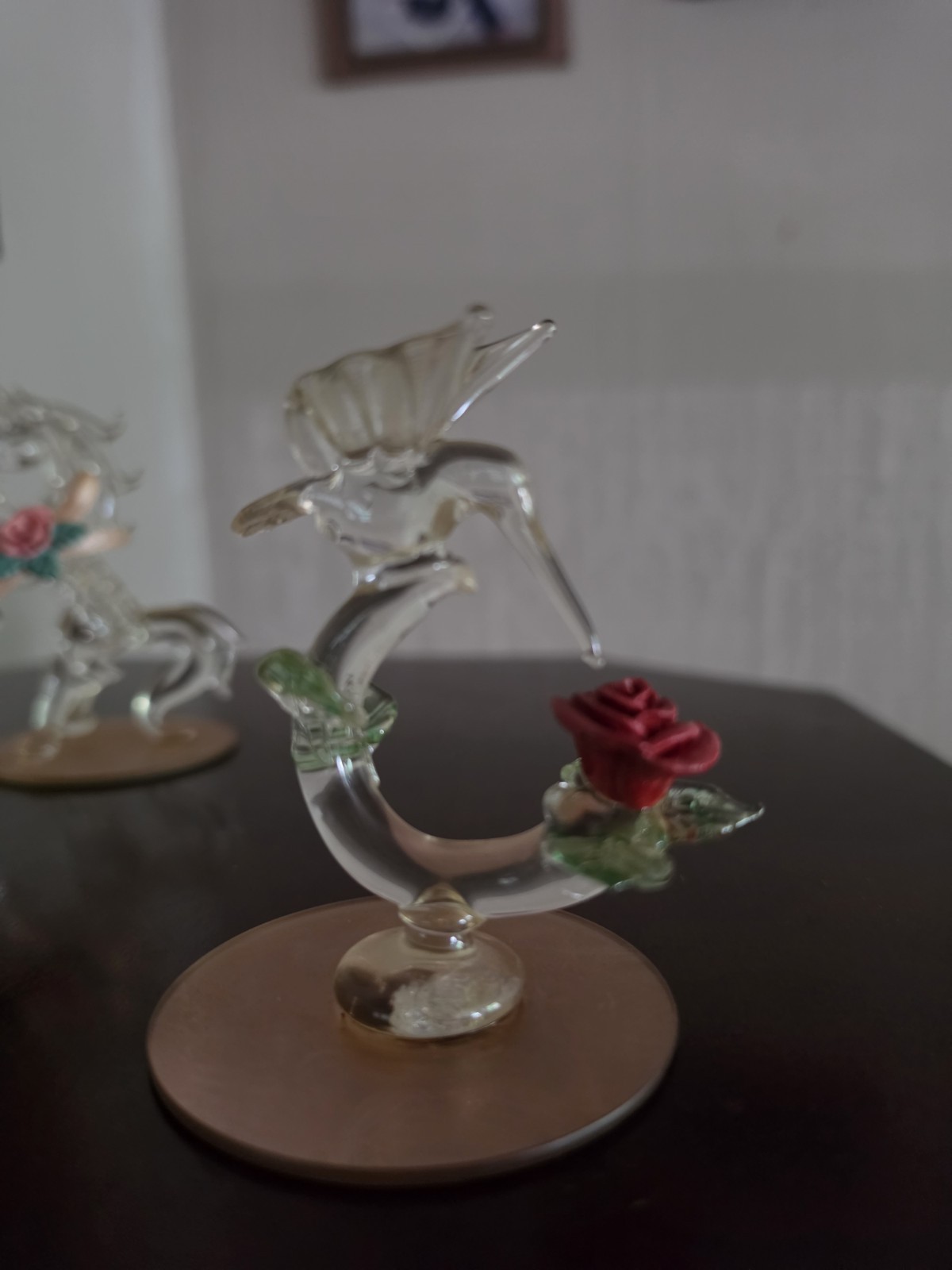 3pc Clear/Pink Glass Animal Figurine Set Unicorn Swan Humming bird on Bases 3D