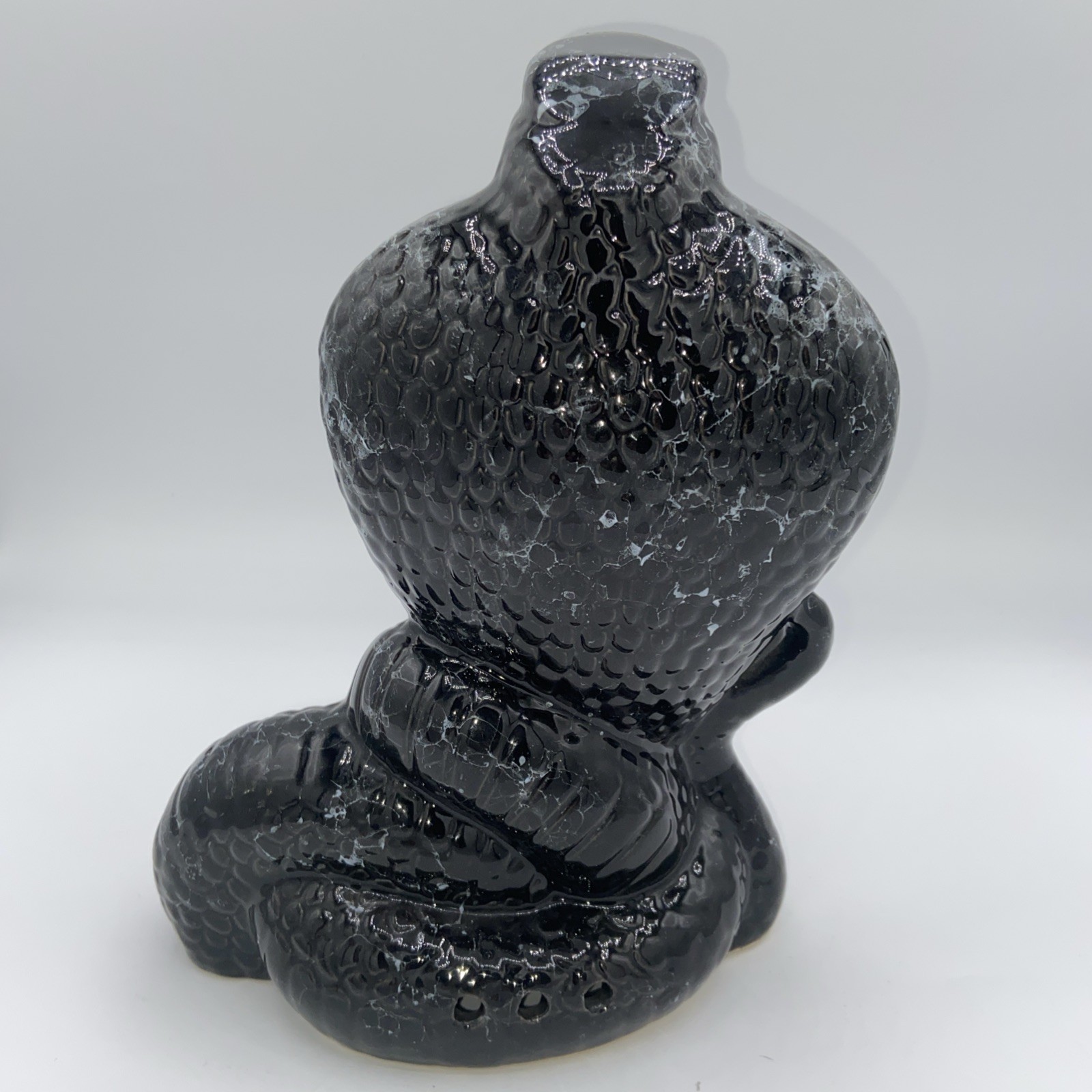 VTG Smoking Black marble glaze Cobra Snake Ceramic Incense Burner Coiled 8.5″
