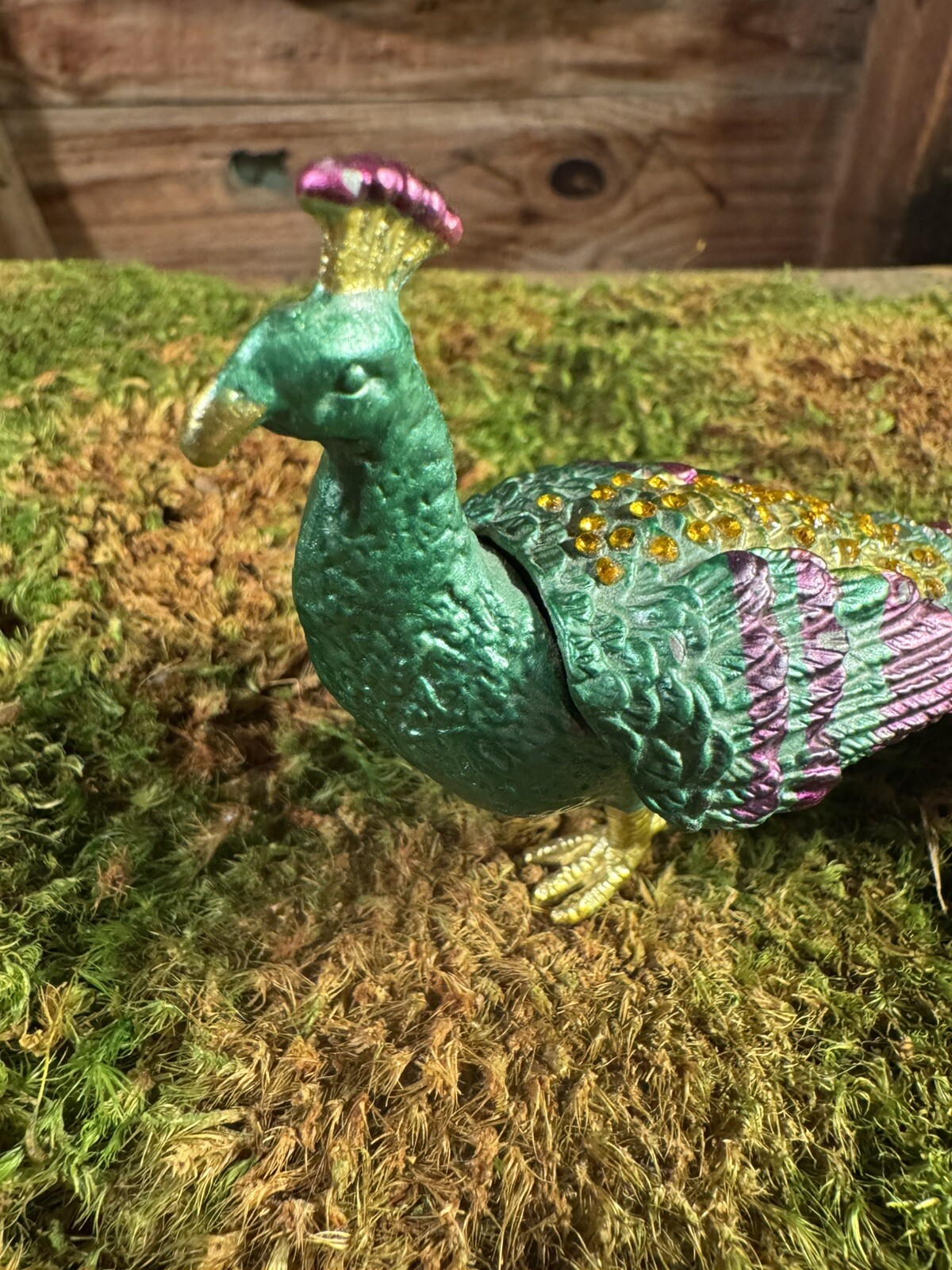 Vintage Peacock Metal Trinket Box with Metal Hidden Compartment Jewelry