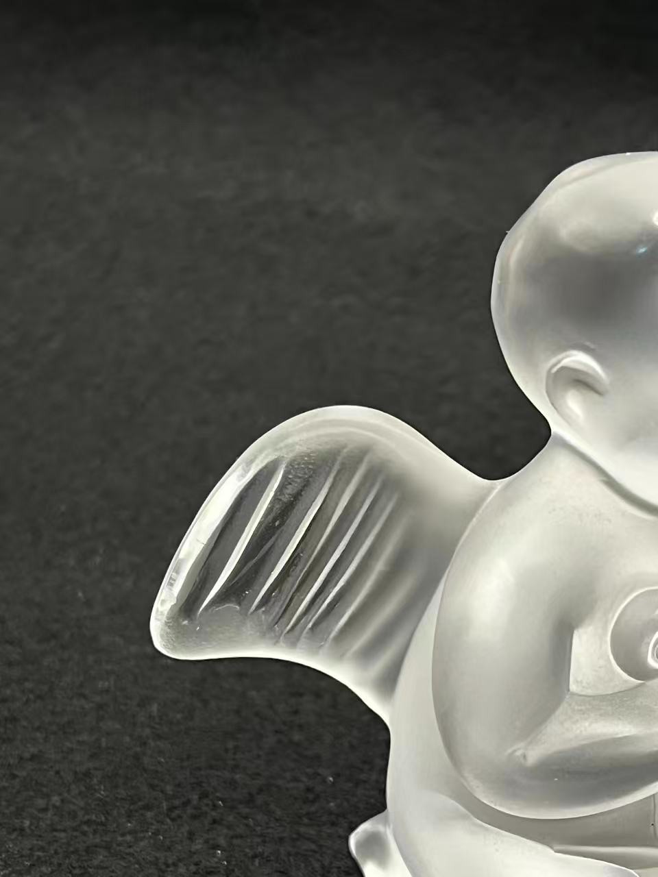 Lalique France Frosted Crystal Cherub/Angel Playing Lyre Figurine 3.3in Tall