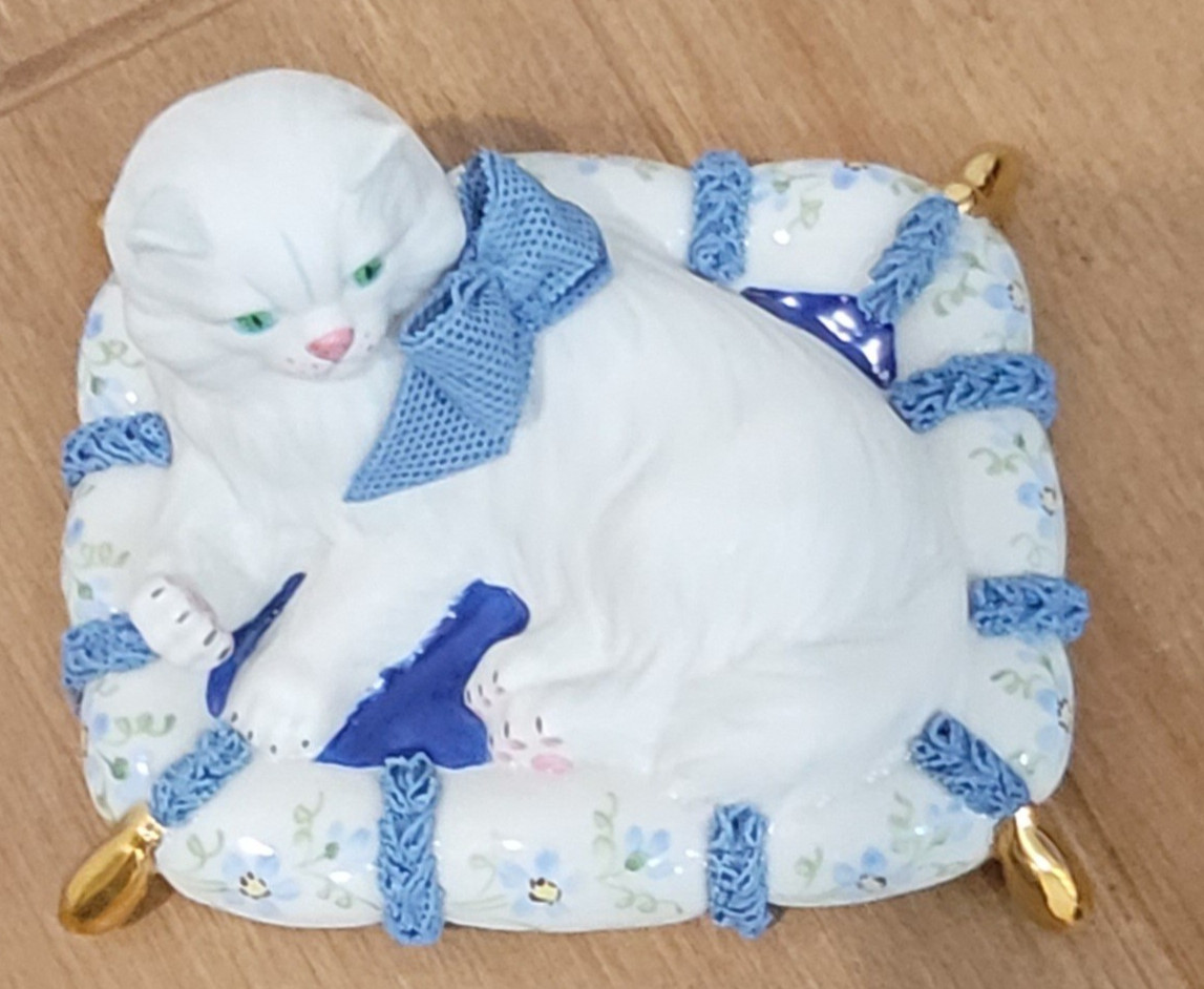 Vintage Irish Dresden Cat On A Pillow Figurine Ireland
