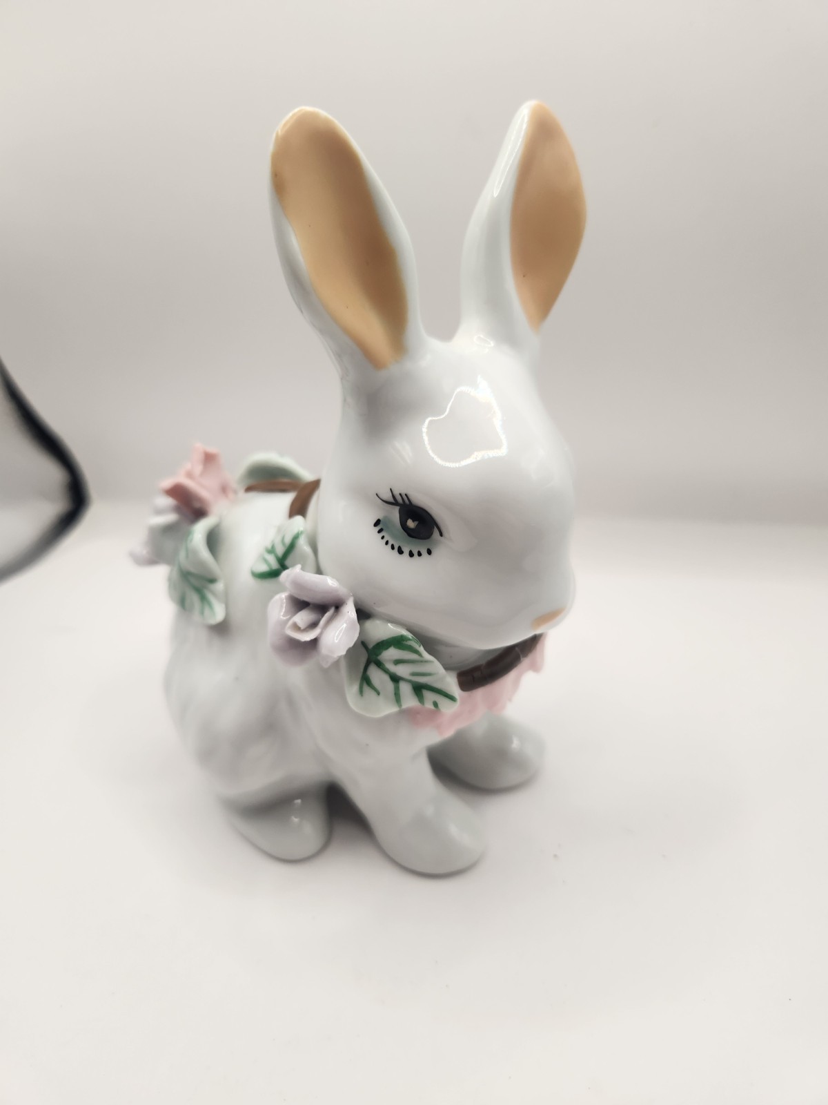 Ceramic Bunny Figurine with Flowers