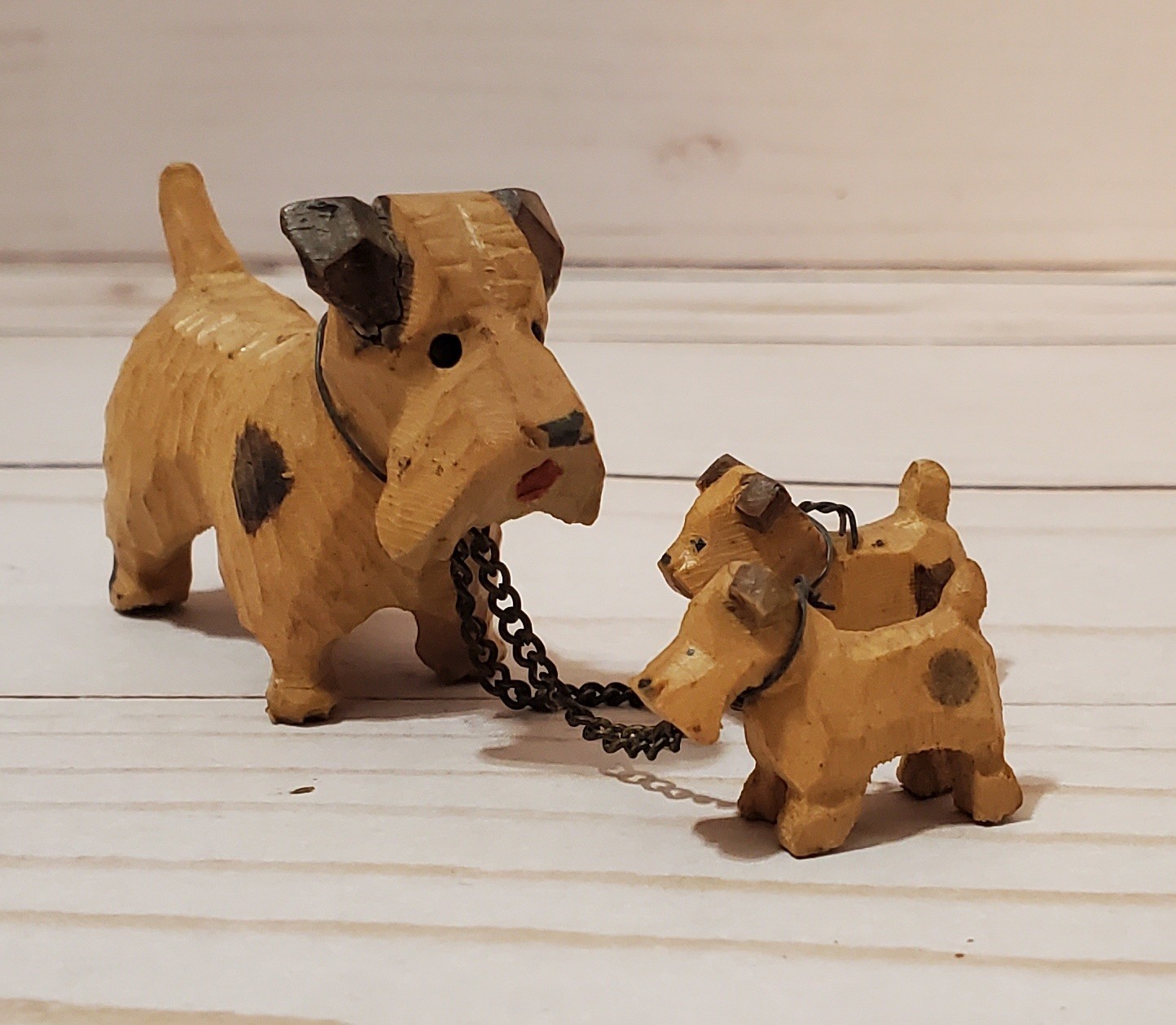 VTG 1950s Black Forest Wood Carved Terrior Dog Families w Puppies Occupied Japan