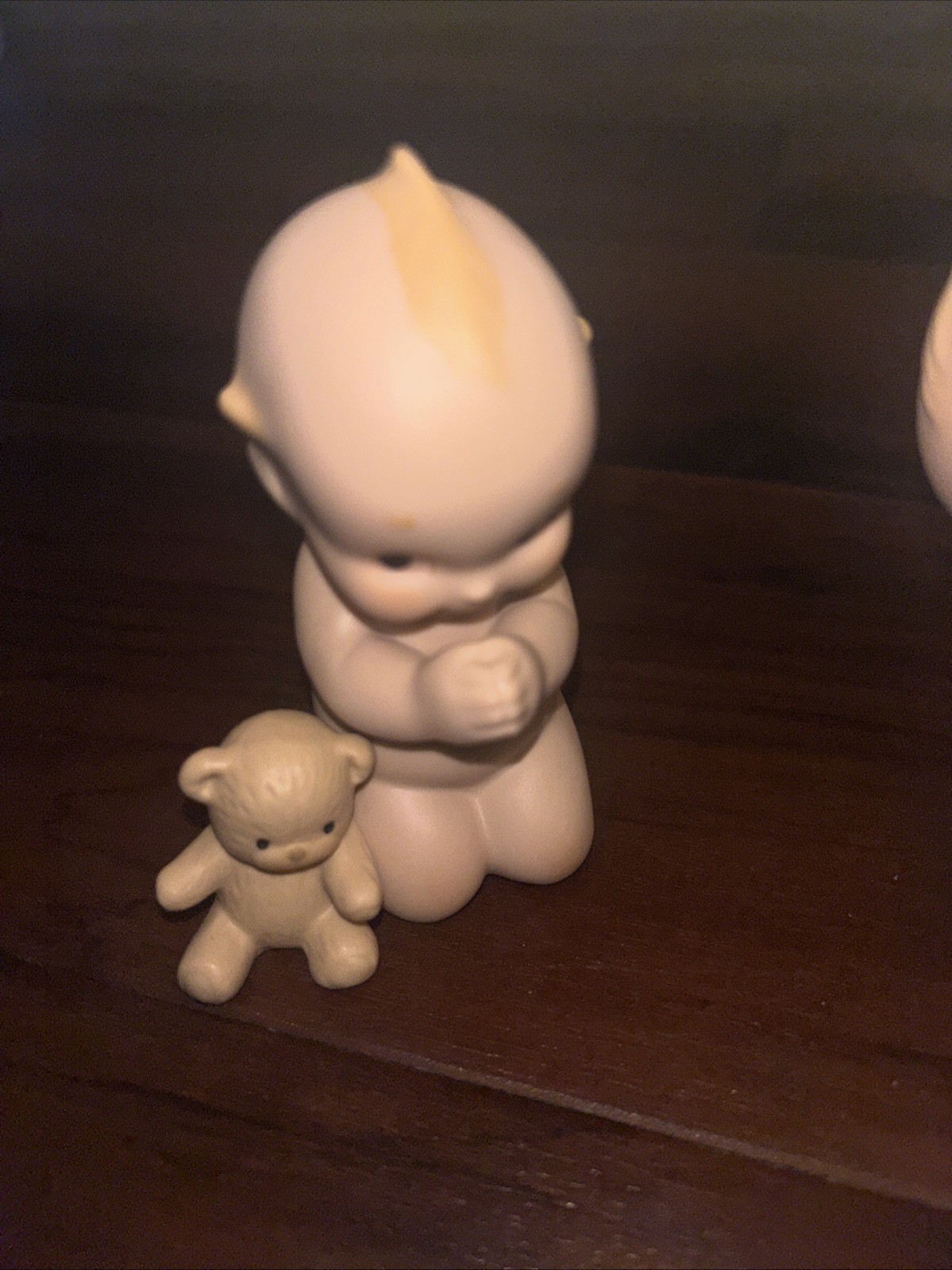 Rose O’Neill Kewpie Praying with Teddy Bear Blocks Figurine 1991 Enesco Nursery