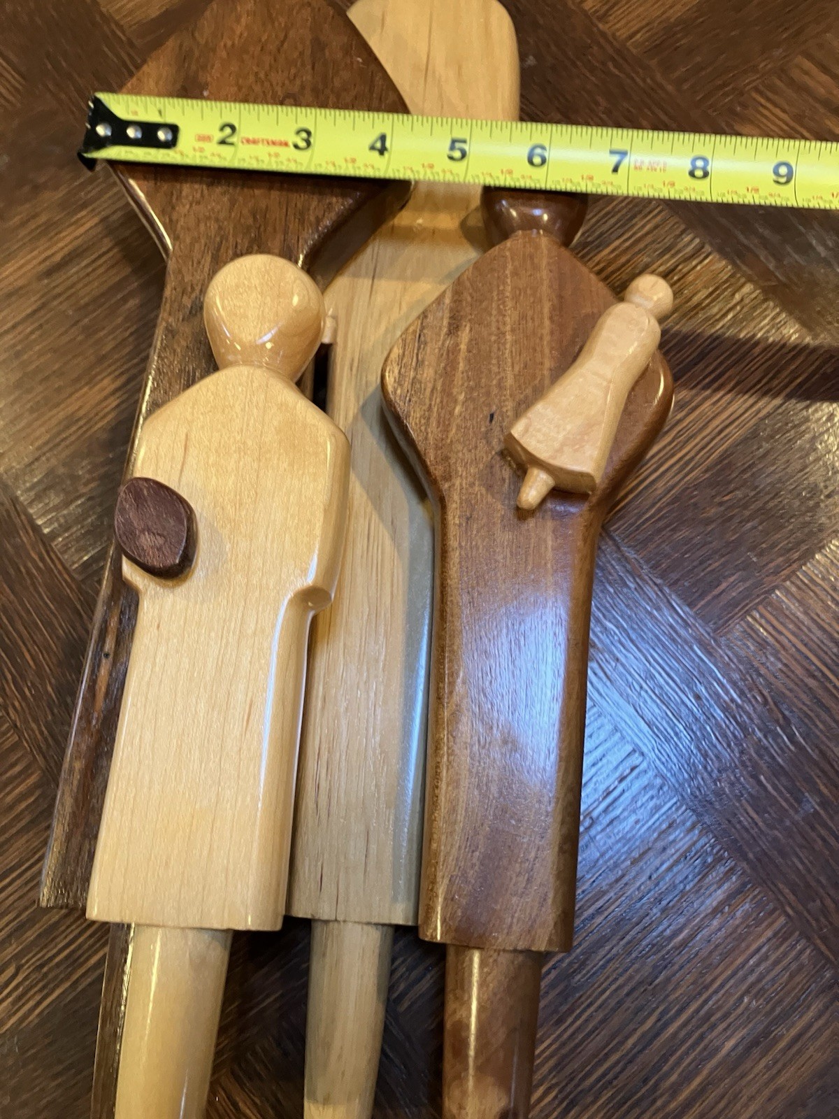 Wood-carved Family Of Four People 17 Inches High. One Of A Kind! Stunning!