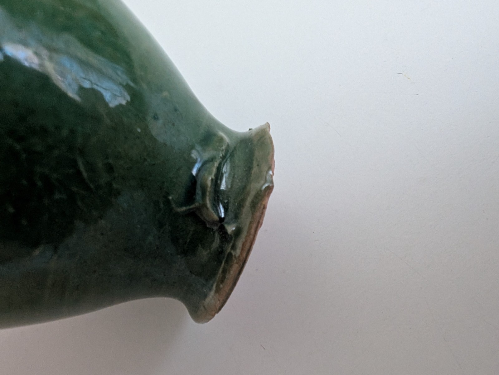 Vintage mini pottery jug vessel green glazed ceramic 3” Botijo Gargoulette