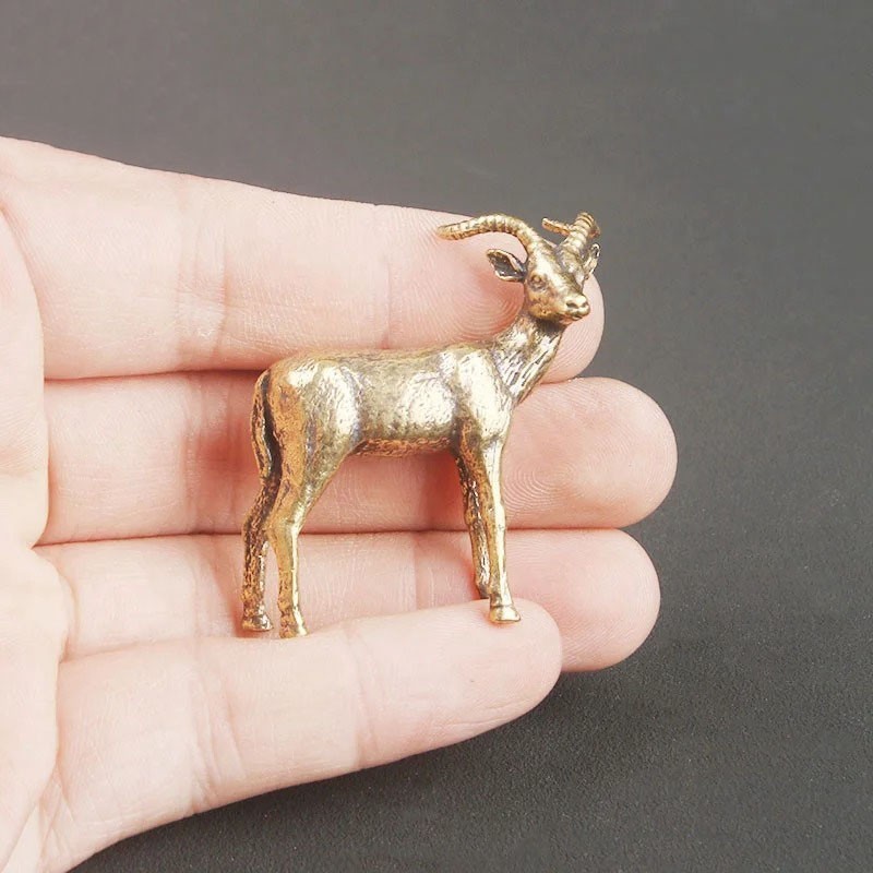 Copper Sheep Leader Small Ornament Antique Ram Goat Animal Miniature Home Decor