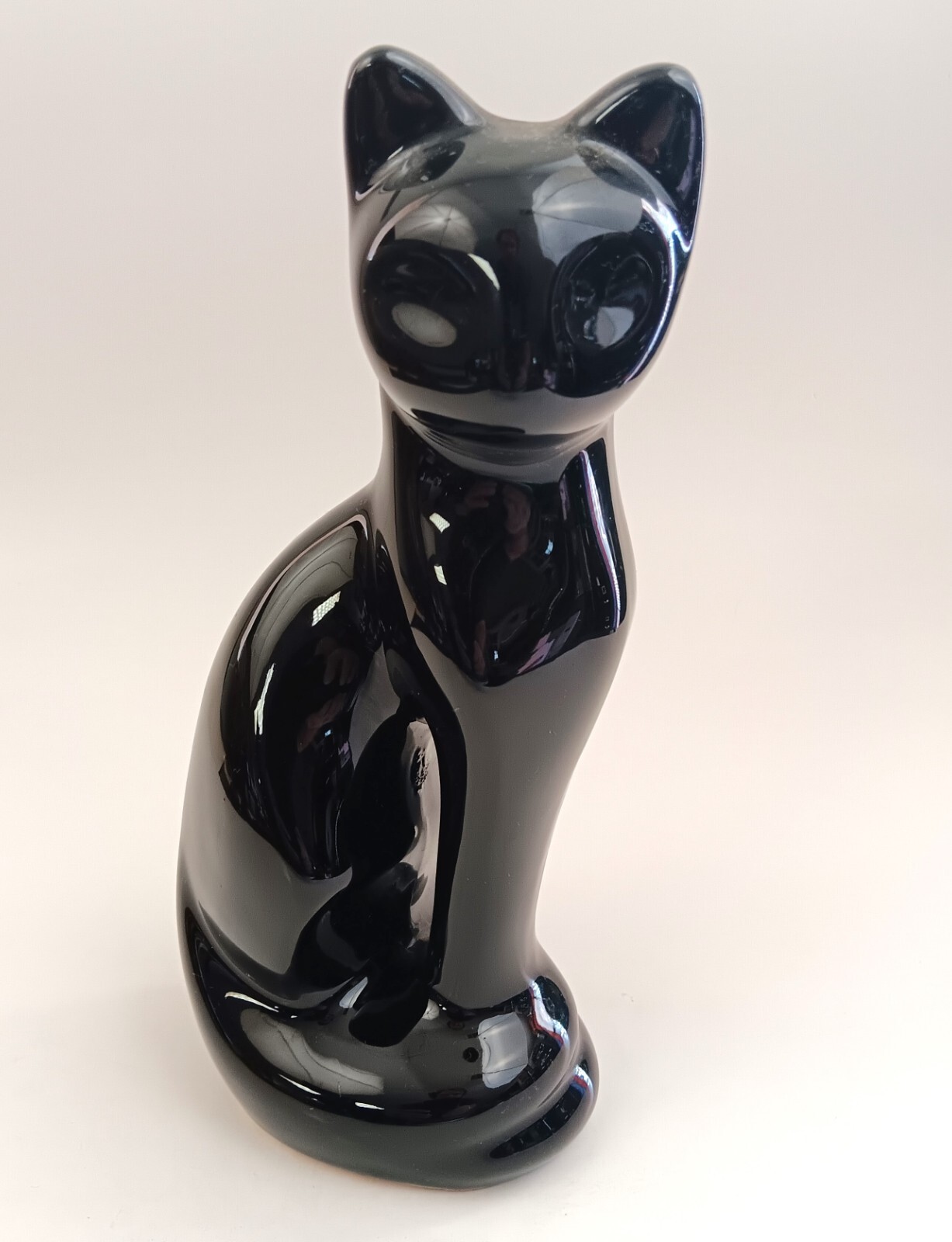 Black Ceramic Cat Statue Figurine Figure Art Mark 8.5” Tall MCM Vintage